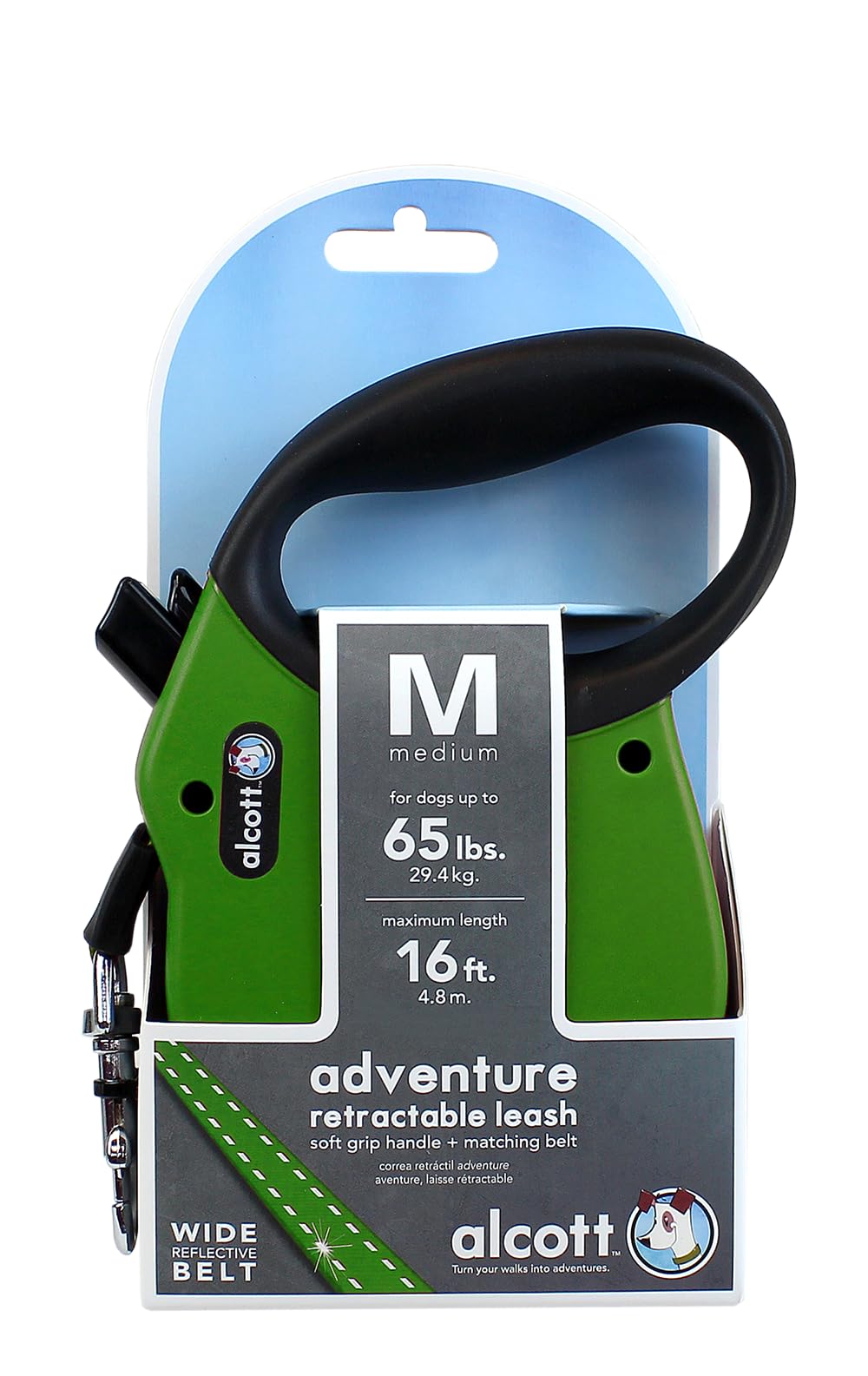 Alcott Adventure Retractable Leash, Medium, Green