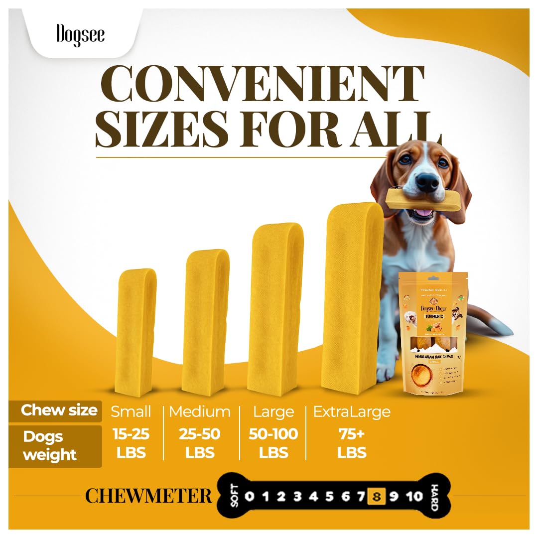 Dogsee Himalayan Yak Cheese Dog Chews with Turmeric/Curcumin (Medium - 6Chew) | Long Lasting | Anti-inflammatory | Fights Plaque