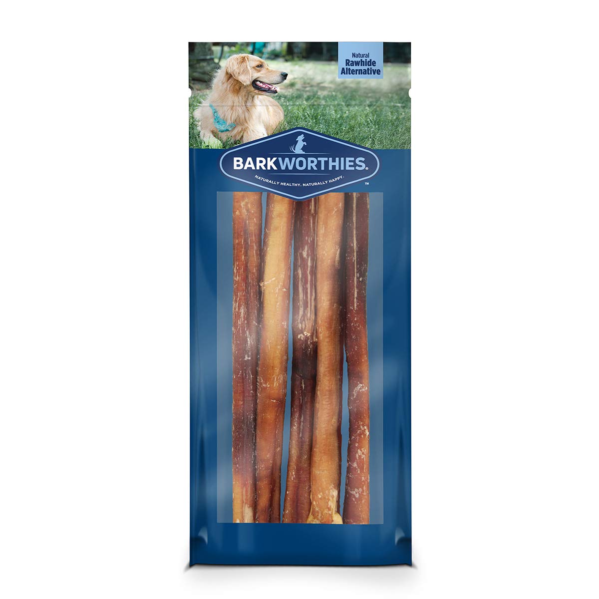 Barkworthies Odor-Free 12 Inch Bully Sticks - 5 Count (Pack of 1) - Protein-Packed, Easily Digestible, All-Natural Rawhide Alter