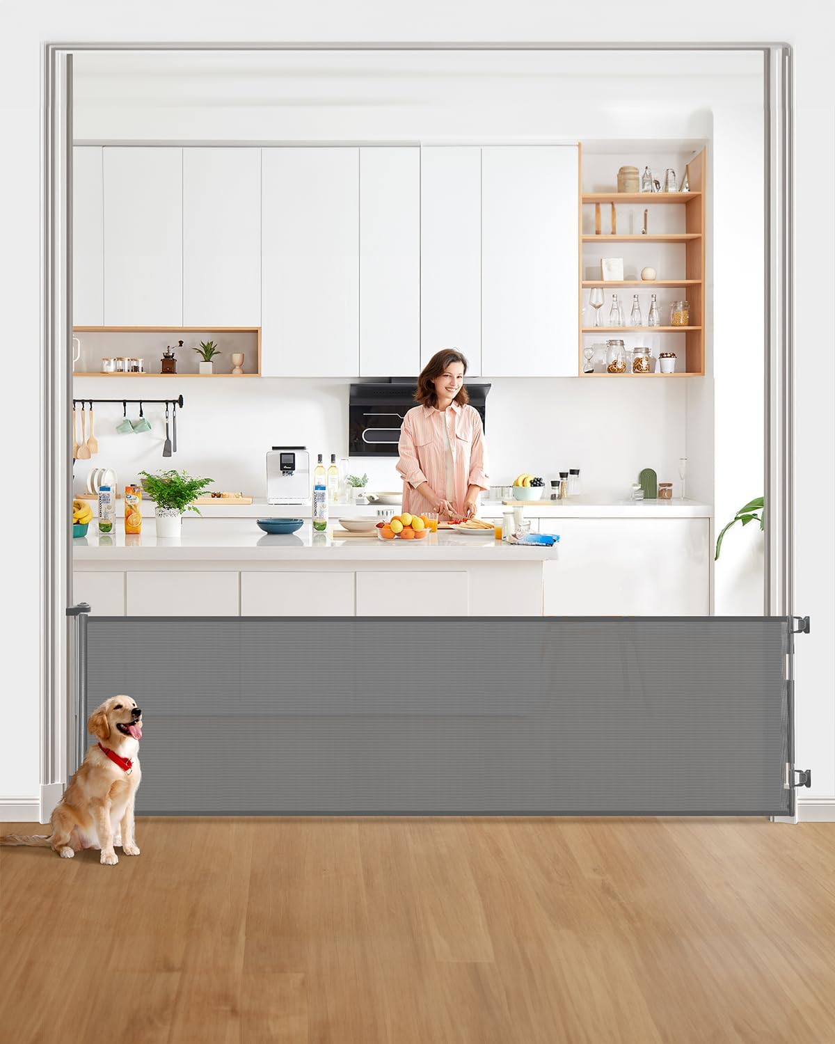Retractable Baby Gate for Stairs - 33    Height, Expands up to 118    Width - Safety Gate for Infants, Toddlers, Dogs & Pets - E