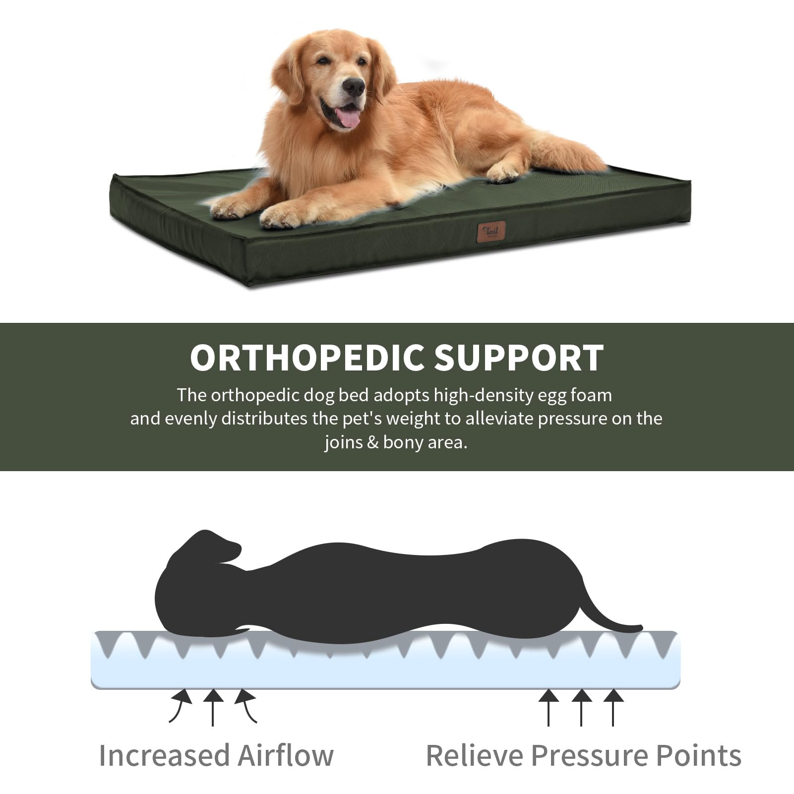 Tail Stories Outdoor Dog Bed for Small Dogs, Waterproof Dog Crate Bed for Medium Dogs Cats, Orthopedic Egg Crate Foam Pet Bed wi
