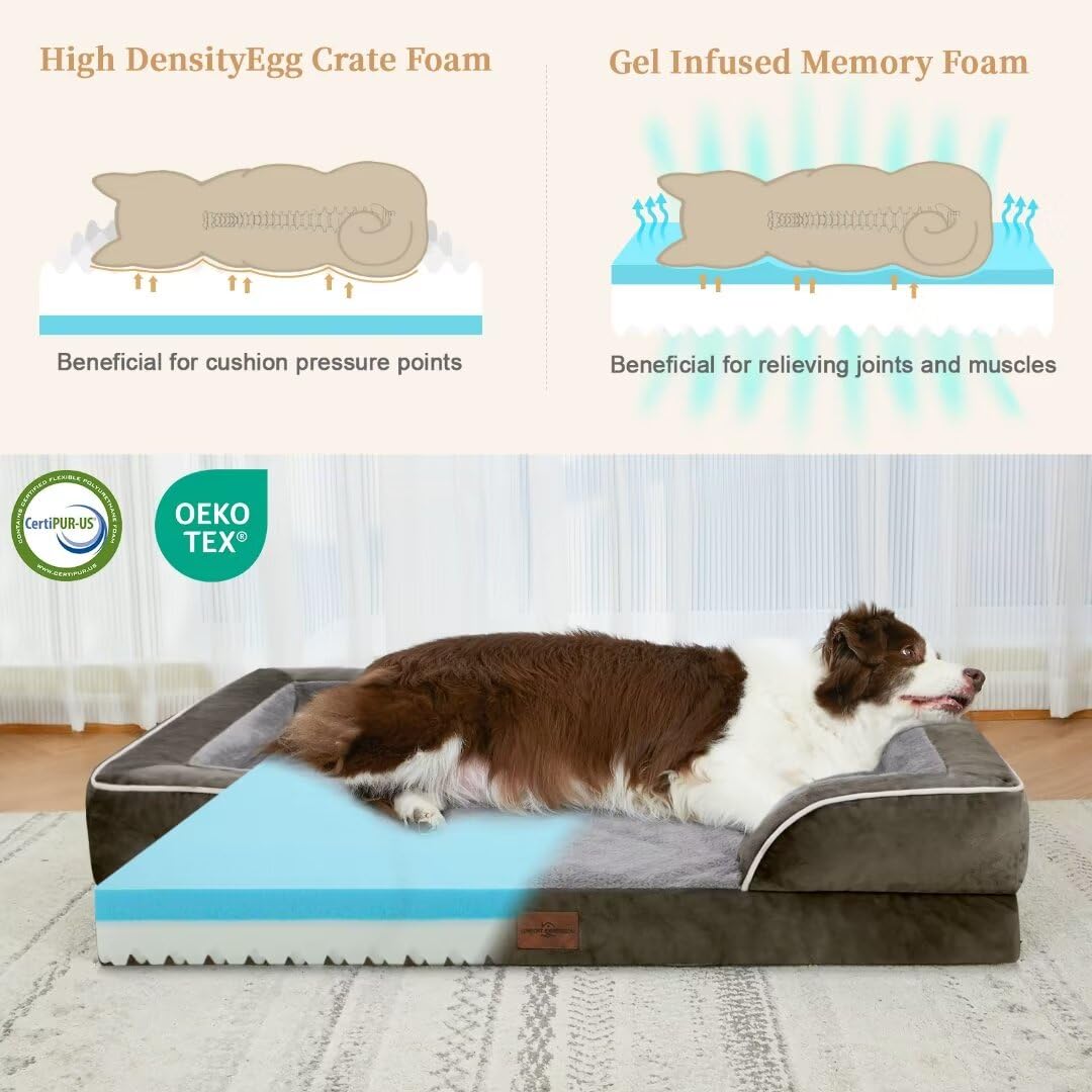 Comfort Expression Cooling Dog Bed For Extra Large Dogs, Jumbo Dog Bed, Orthopedic Memory Foam Dog Bed, Jumbo Breed Dog Bed, Waterproof Dog Bed With Bolster & Removable Cover(Jumbo,Olive Green)