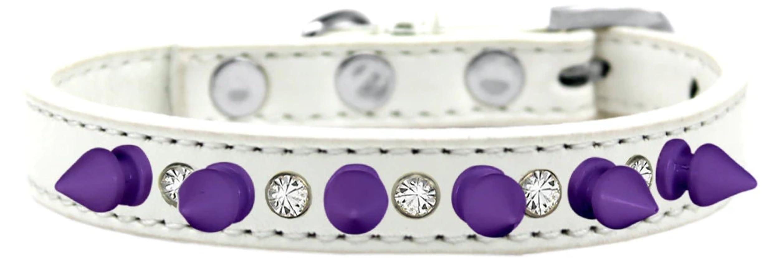 Pet and Dog Spike Collar, "Clear Crystals & Purple Spikes” Black 16