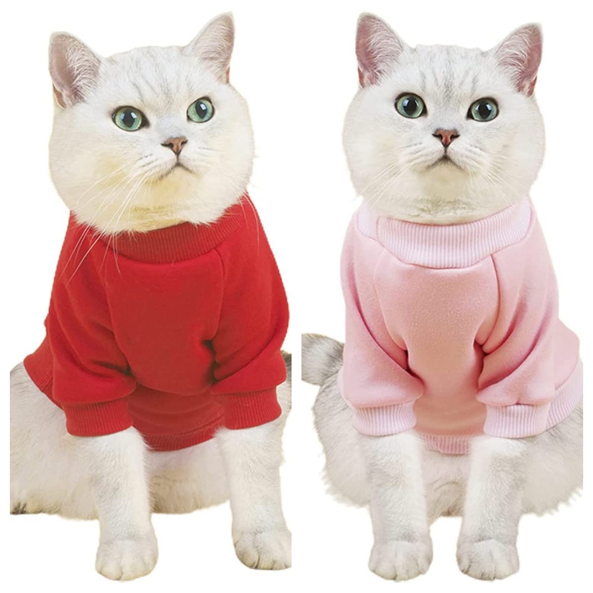 2Pc Pet Sweaters For Hairless Cats & Small Dogs - Cotton Pullover Shirts With Sleeves (Red & Pink, Small)