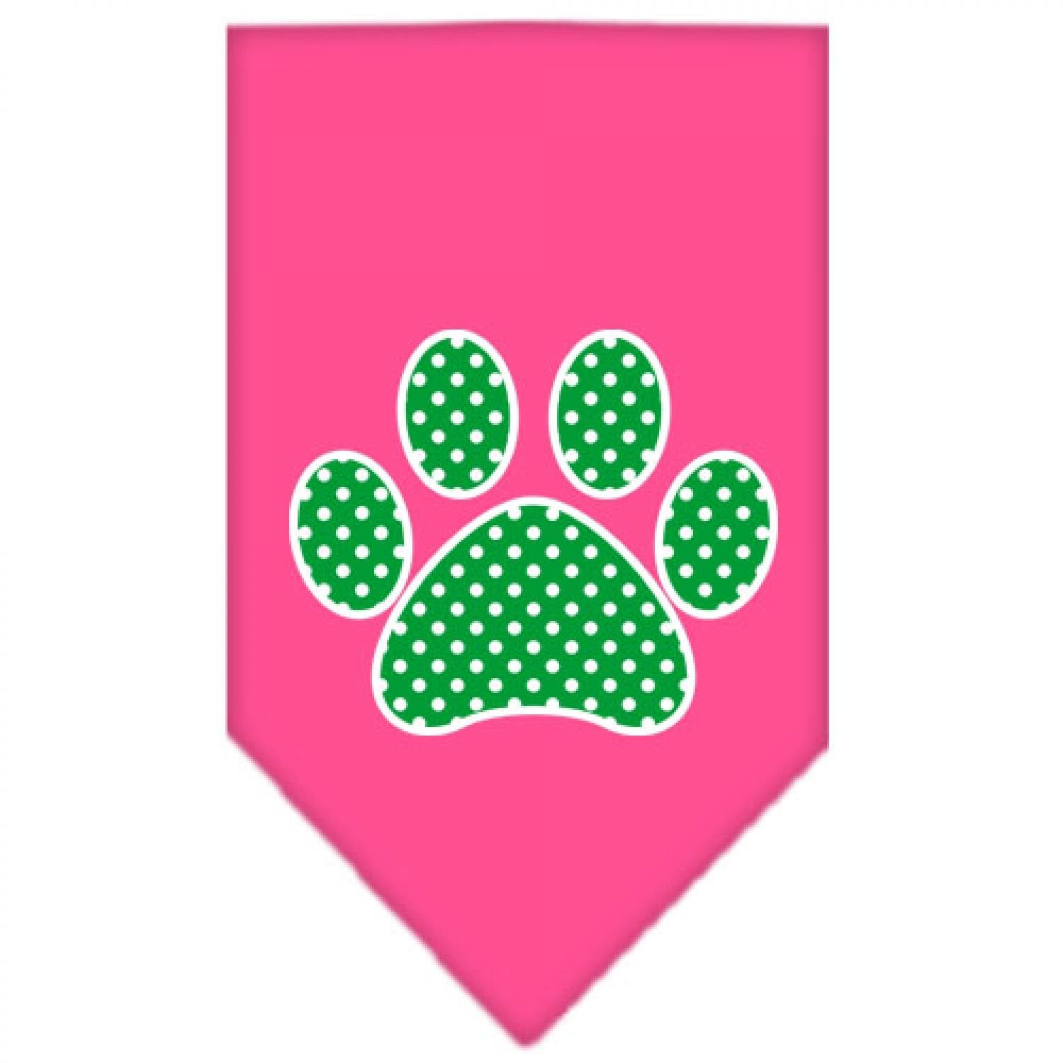 Pet and Dog Bandana Screen Printed, "Green Swiss Dot Paw" Bright Pink Small