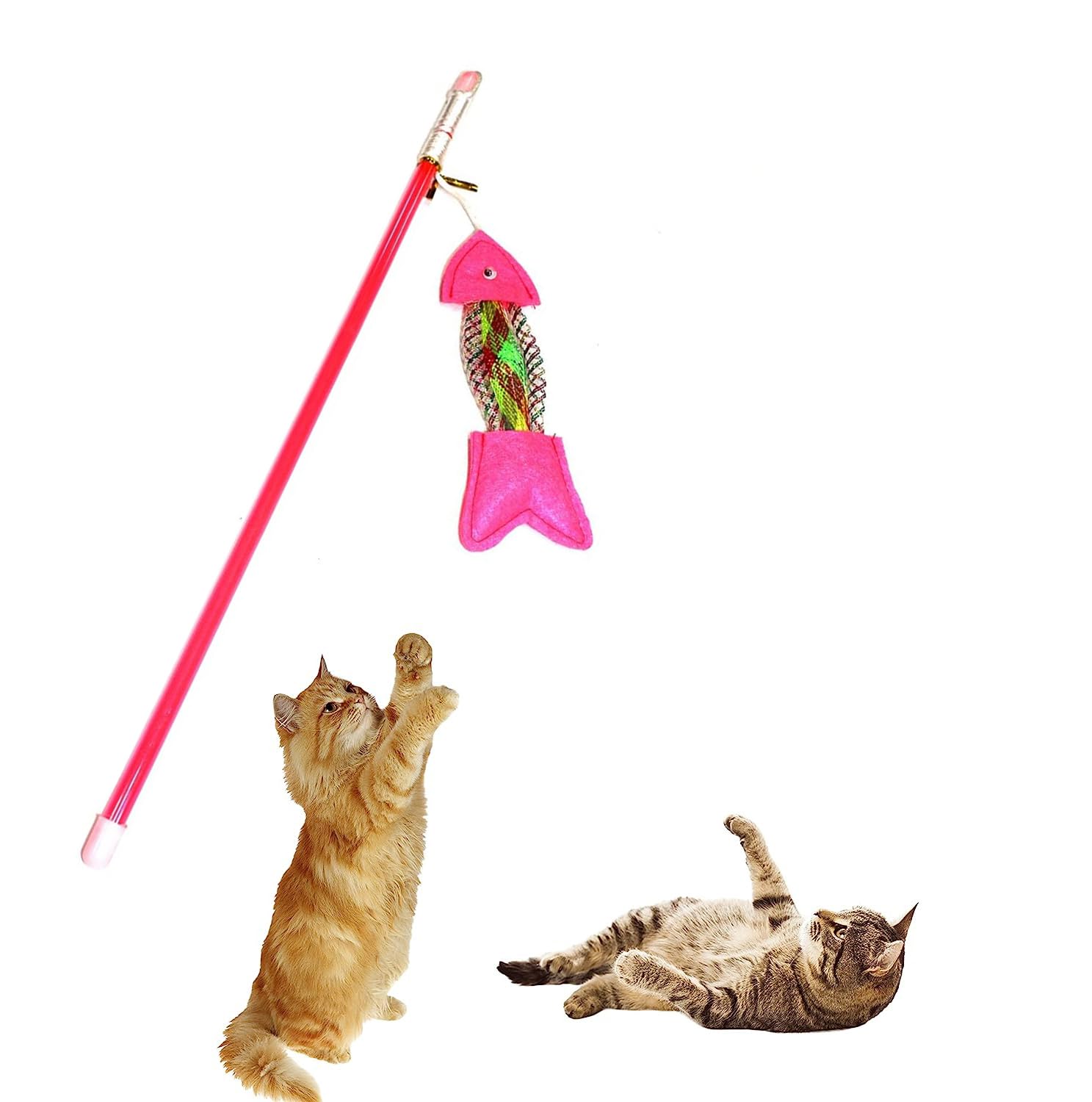 Sage Square Interactive Cat Toy Wand For Indoor Cats & Kittens, Cute Kitty Toys For Boredom, Fun Teaser Stick With Feathered Tas