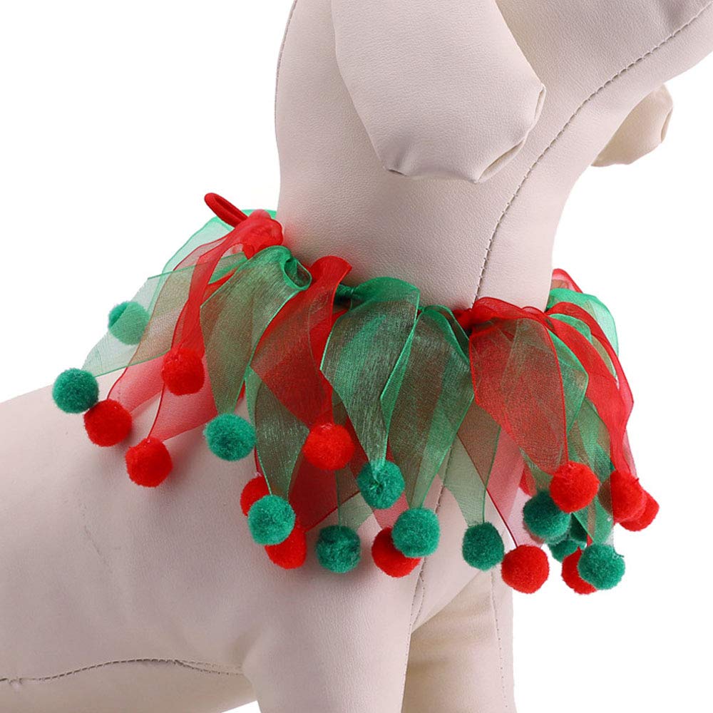 Christmas Pet Collar Ornaments Red Green Collar Adjustable Holiday Dress For Cat And Dog (S(30Cm))