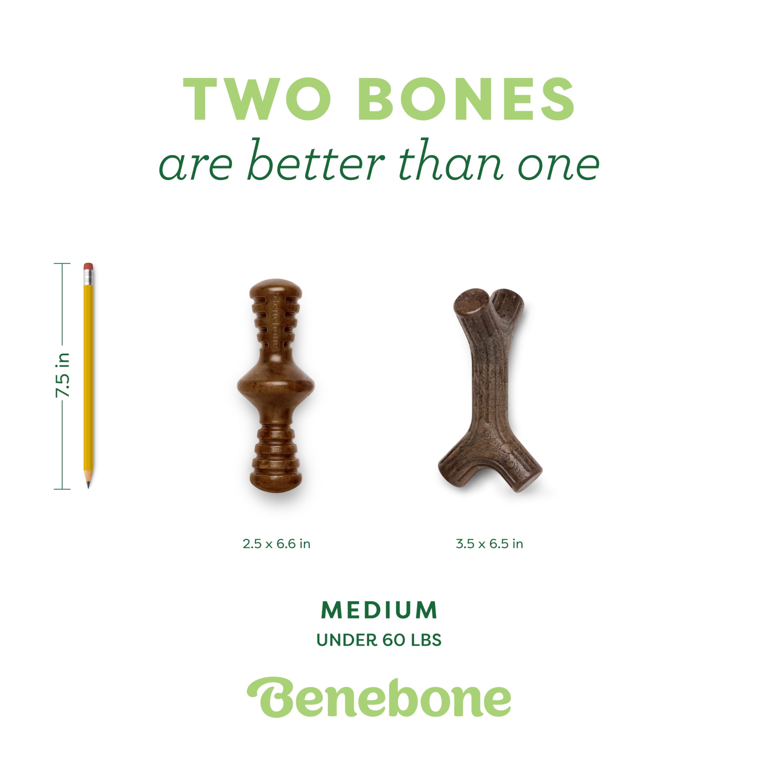 Benebone 2-Pack Maplestick/Zaggler Durable Dog Chew Toys, Real Maplewood, Real Bacon, Made In Usa Medium