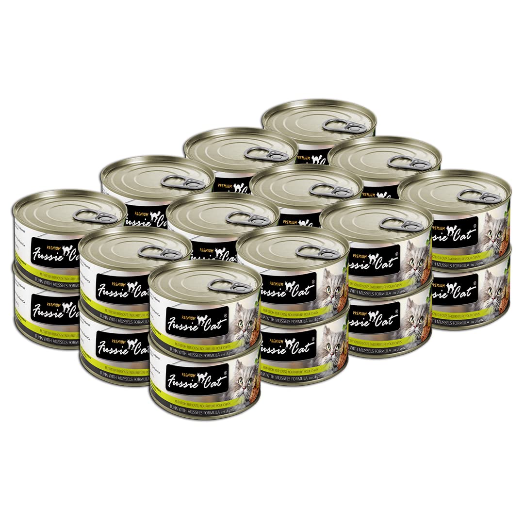 Fussie Cat Premium Tuna with Mussels Wet Cat Food - 5.5oz Cans - Case of 24 Cans (Tuna with Mussels)