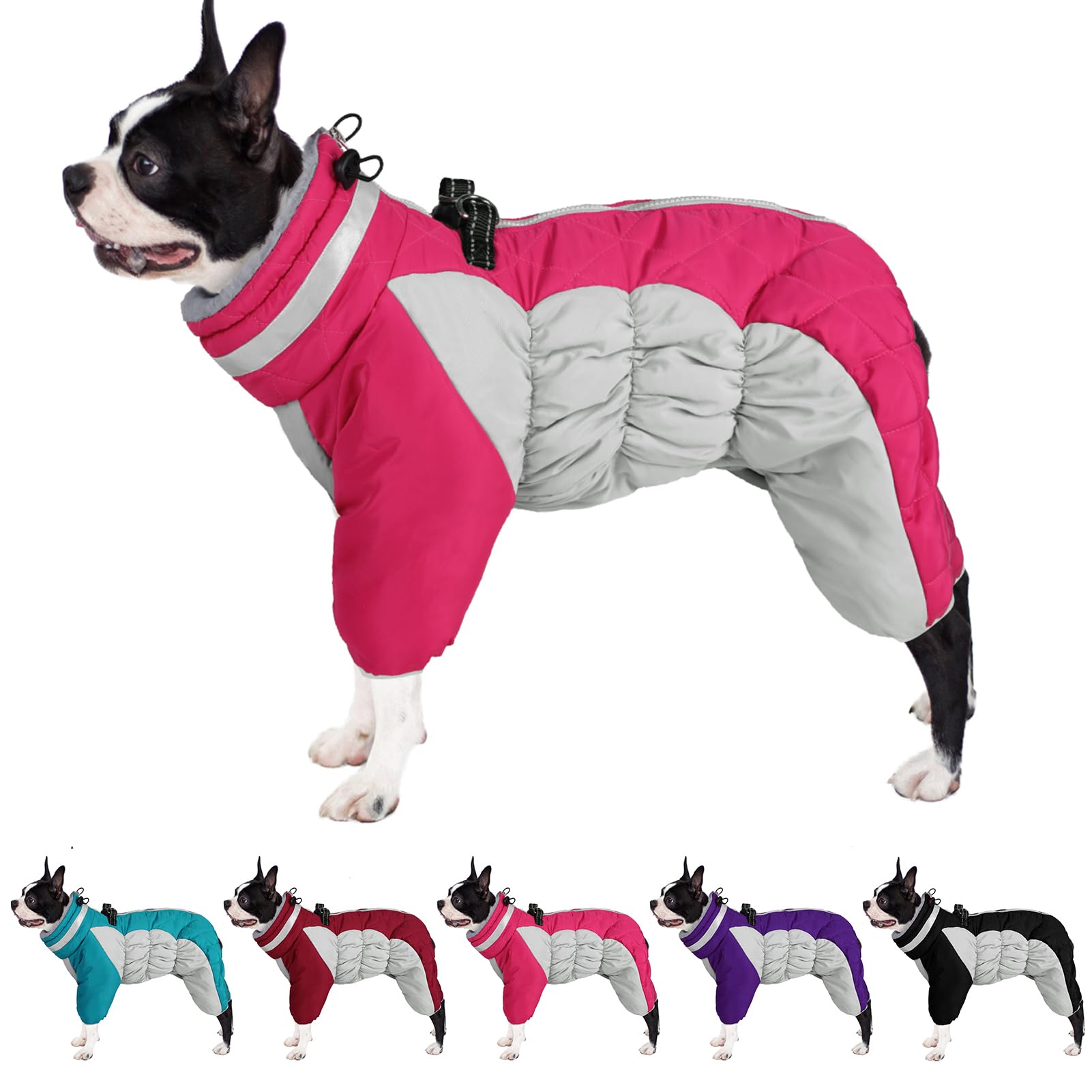 AOFITEE Dog Puffer Jacket: Windproof, Reflective Turtleneck Dog Snouseuit - Built-in Harness for Small/Medium/Large Dogs