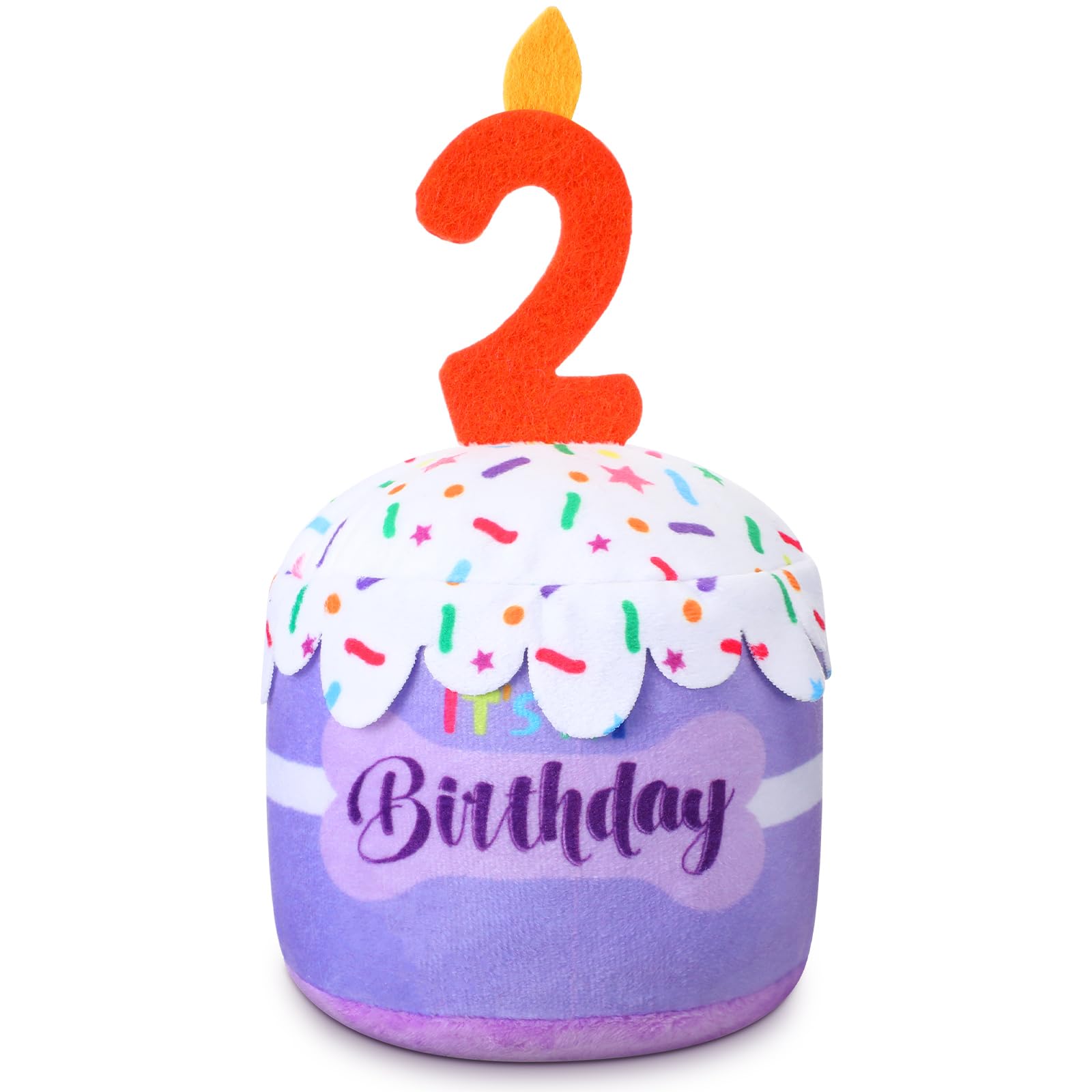 Dansydaisy Dog 2nd Birthday Cake Toy Accessories for Girl Boy Gifts, Purple Squeaky Plush Toy for Dog Birthday Party Decor Favor
