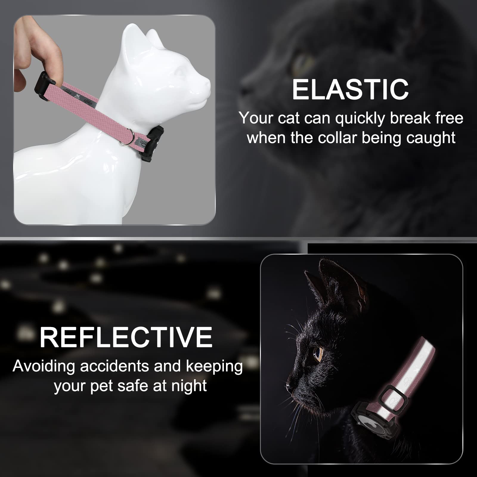 Odokele Reflective Airtag Cat Collar, Integrated Cat Tracker Collar With Air Tag Holder And Bell, Safety Elastic Band Cat Gps Collars For Girl Boy Cats, Kittens And Puppies (Pink, S)