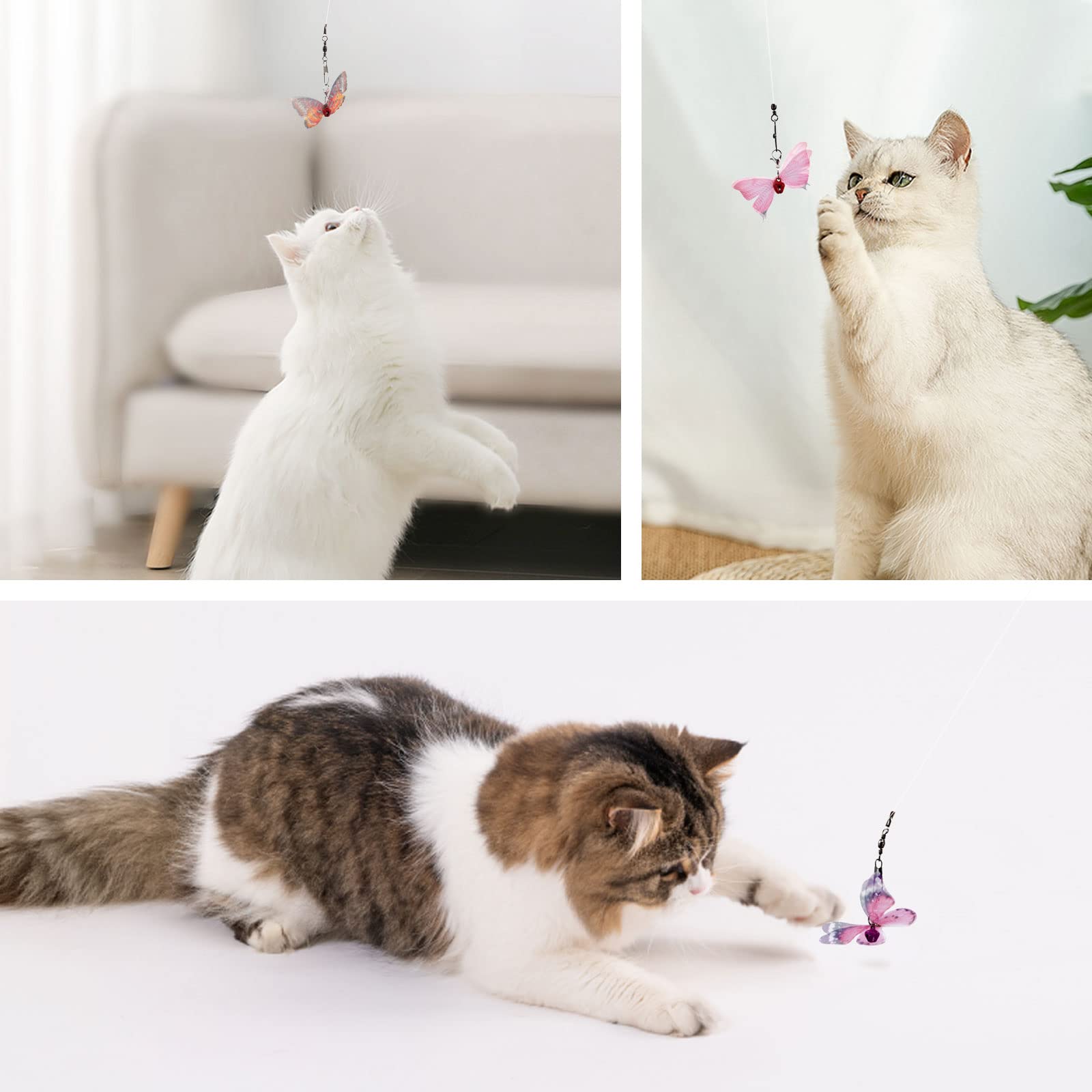SONGWAY Cat Butterfly Toy Replacement - 10 Multi-colored Synthetic Rubber Attachments for Mini Cat Wands
