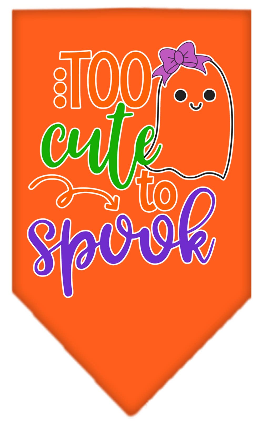 Halloween Pet and Dog Bandana Screen Printed, "Too Cute To Spook - Girly Ghost" Orange Large