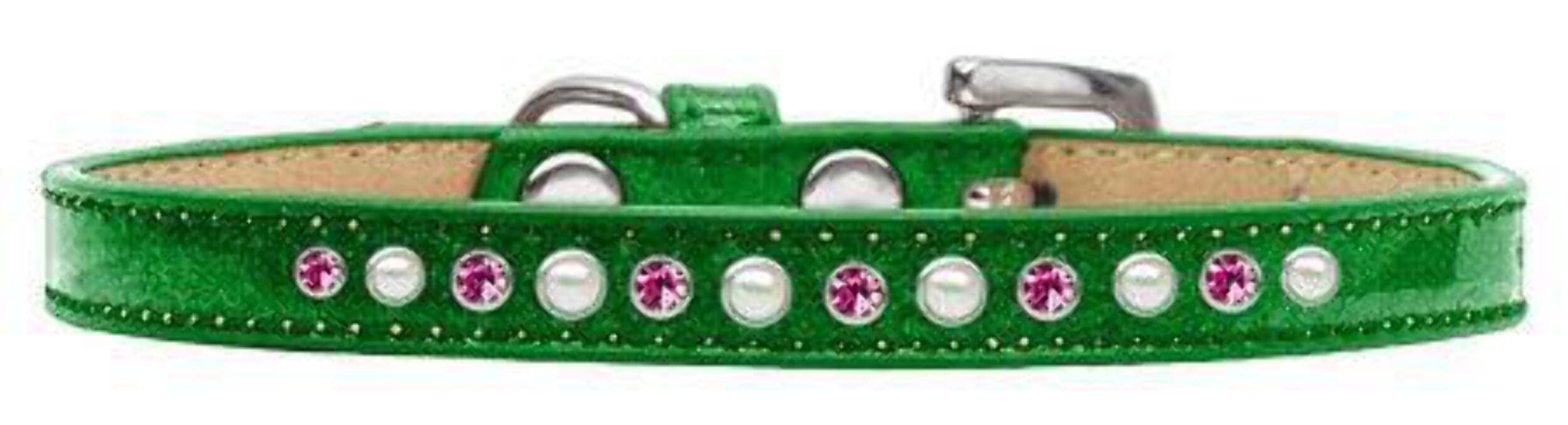 Dog, Puppy and Pet Ice Cream Collar, "Pearl & Pink Crystal Rimsets" Emerald Green 8