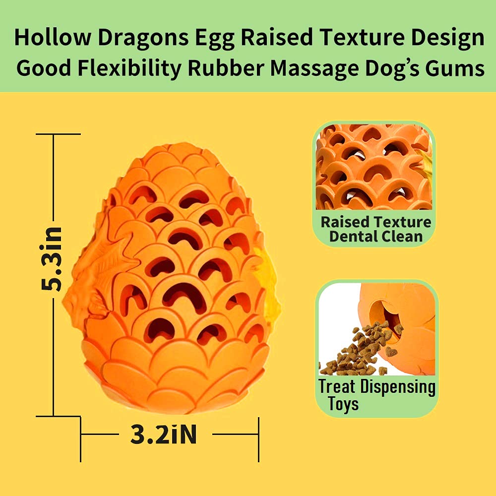 LPHSNR Indestructible Dog Chew Toy for Large Medium Dogs, Durable Rubber Dragon Dinosaur Egg, Orange
