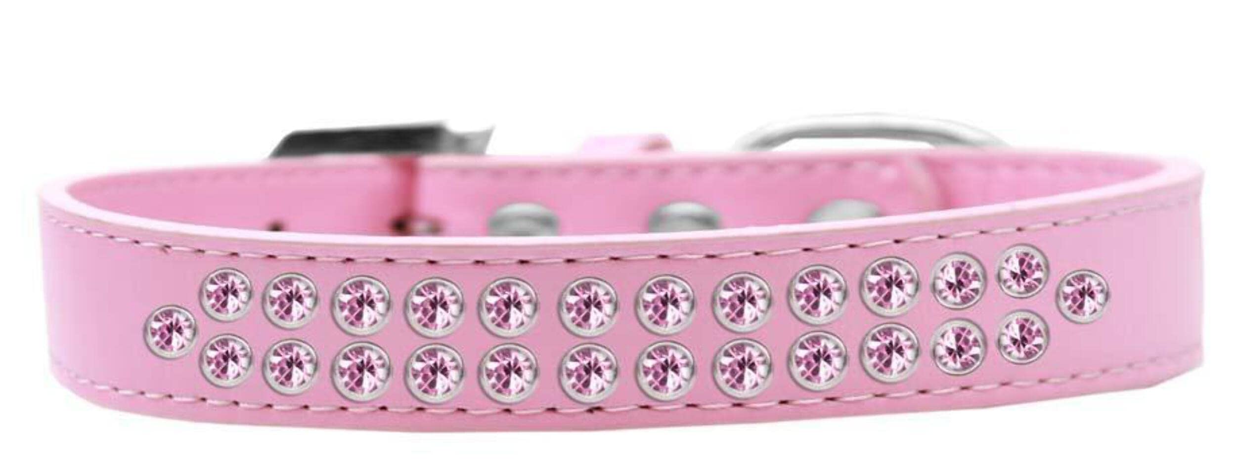 Mirage Pet Products Two Row Light Pink Crystal Aqua Dog Collar, Size 20