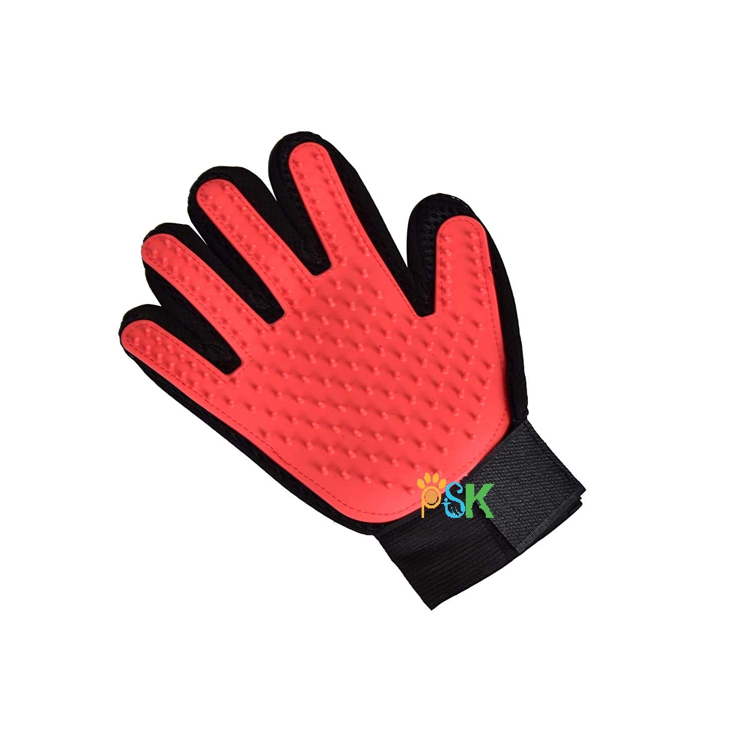 Psk Pet Mart Grooming And Deshedding Brush Hair Massager Groomer Glove For Dogs, Cats(Red Color)