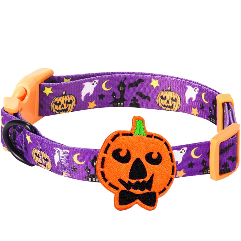 Blueberry Pet 8 Patterns Halloween Darkness Deserted Castle Designer Adjustable Dog Collar With Decoration, Small, Neck 12'-16'