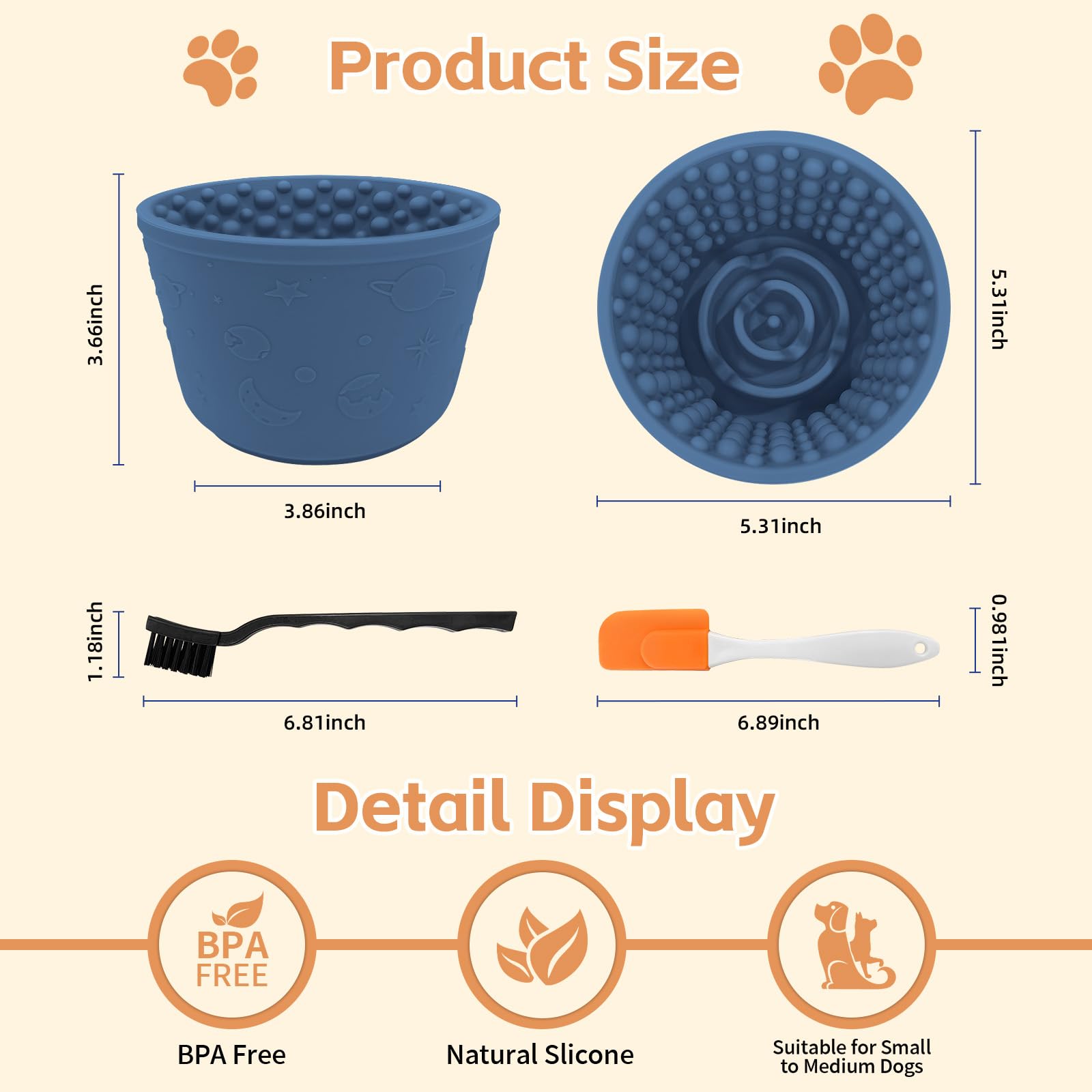 Dog Lick Bowl with Brush Scraper,Anxiety Relief Non-Slip Treat Dispenser,Durable Anti-Choking Enrichment Slow Feeder Licking Bow