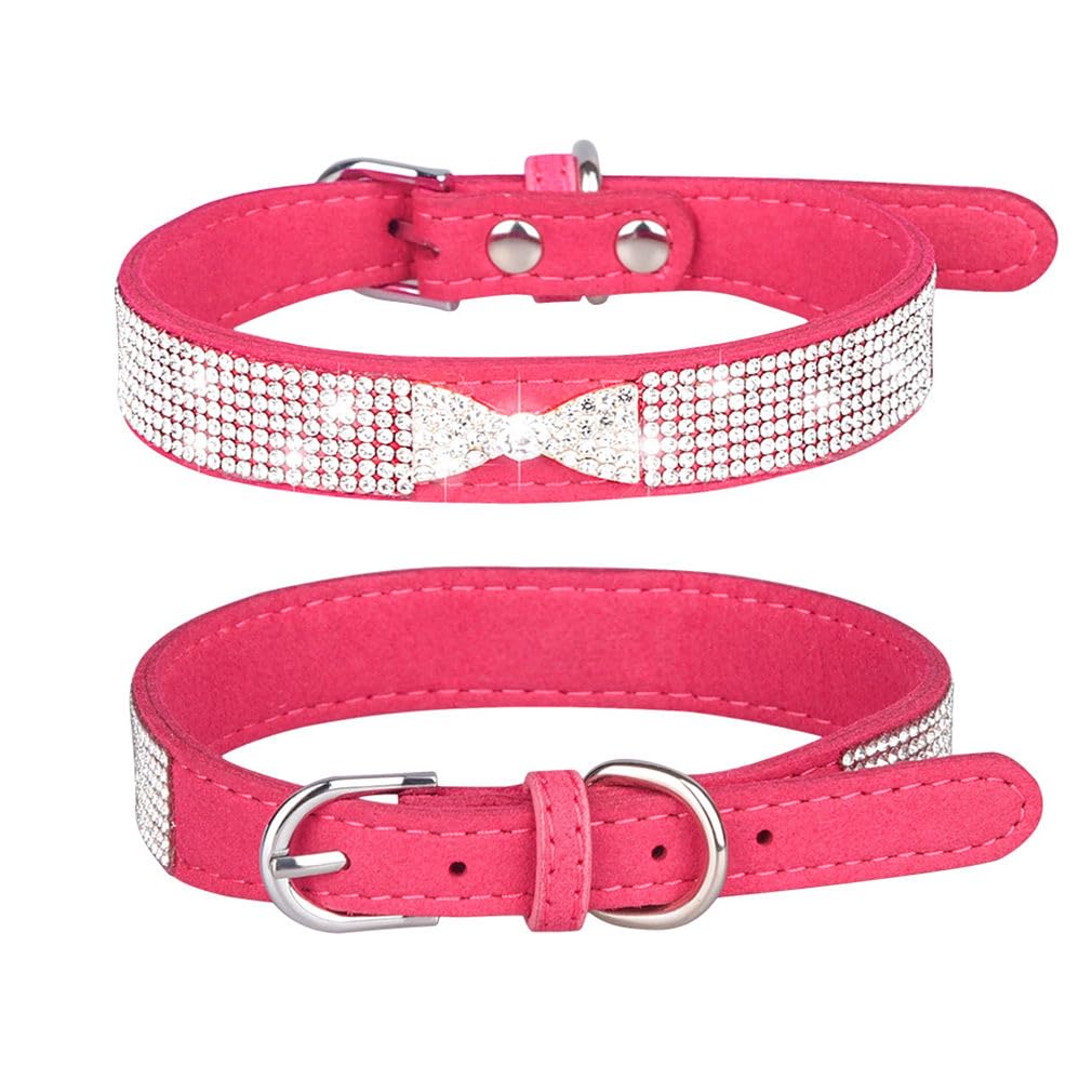 Diamond Dog Collars For Medium Dogs, Pretty Bow Crystal Bling Puppy Collars Glitter Jeweled Sparkly Rhinestone Female Dog Collar