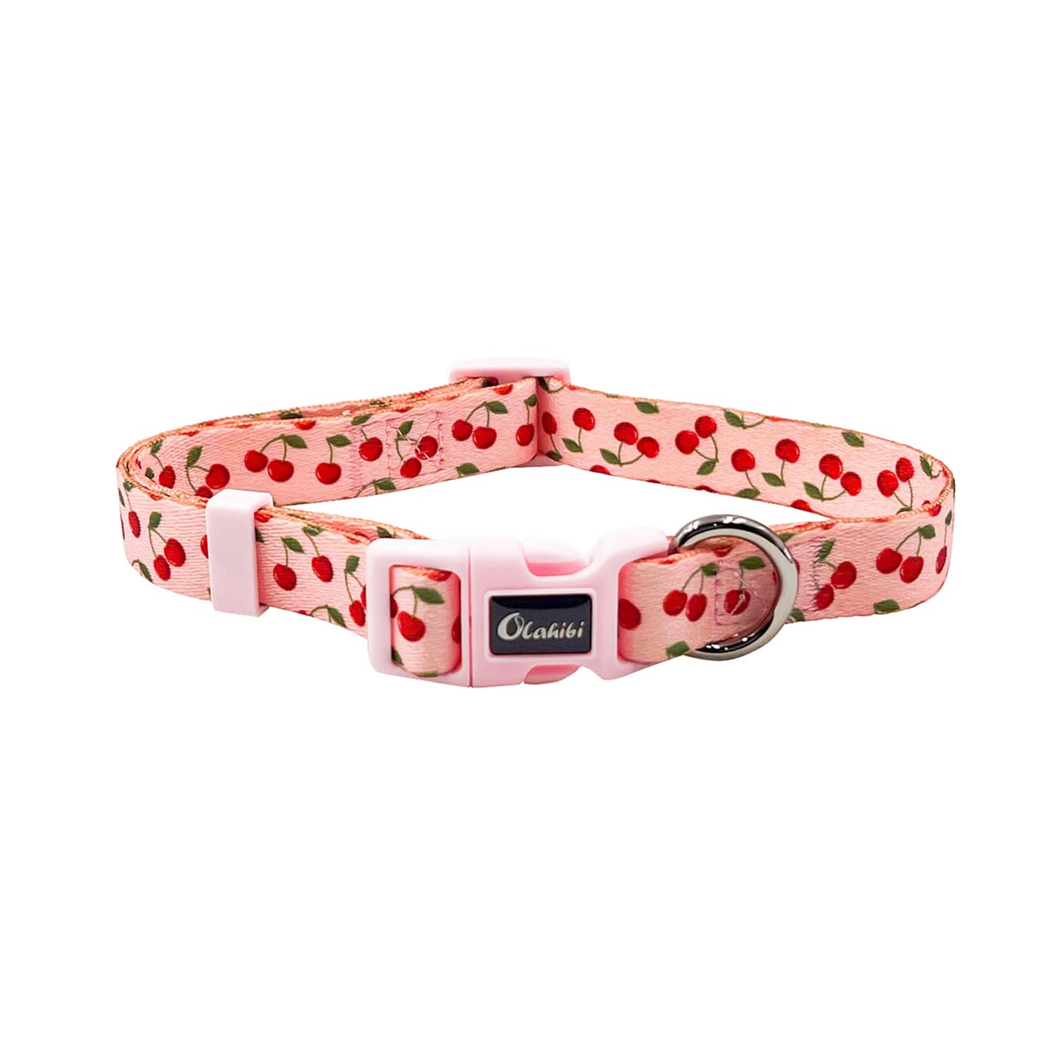 Olahibi Dog Collar And Leash Set, Cherry Pattern, Polyester Material, 5Ft Leash, For Small Dogs.(Small,Pink Cherry)