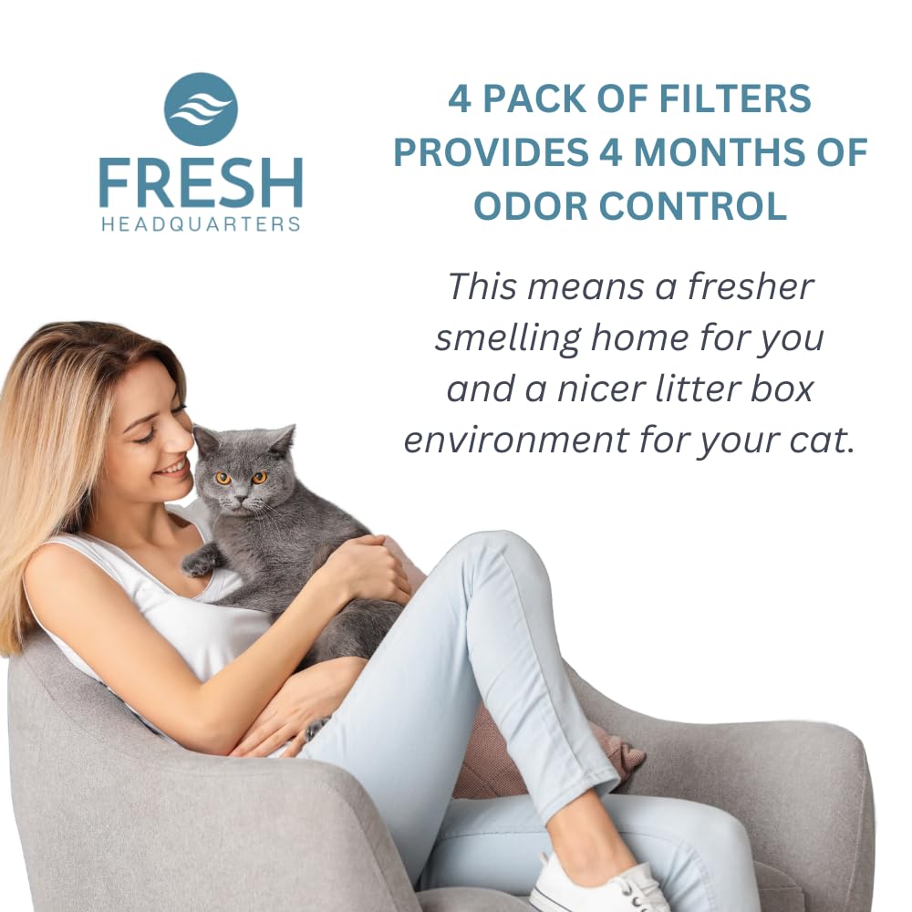 4 Pack Activated Carbon Odor Reducing Filter Replacements Compatible with Hidden Cat Litter Planters - Active Natural Charcoal F