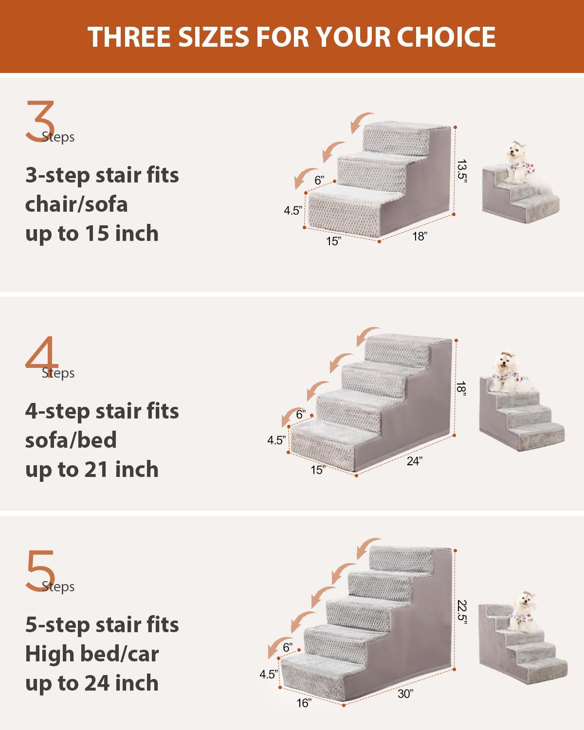 Dog Stairs For Small Dogs,22'' H,5-Step Dog Steps For High Bed Couch And Sofa,Pet Stairs For Dogs And Cats Climbing With Non-Sli
