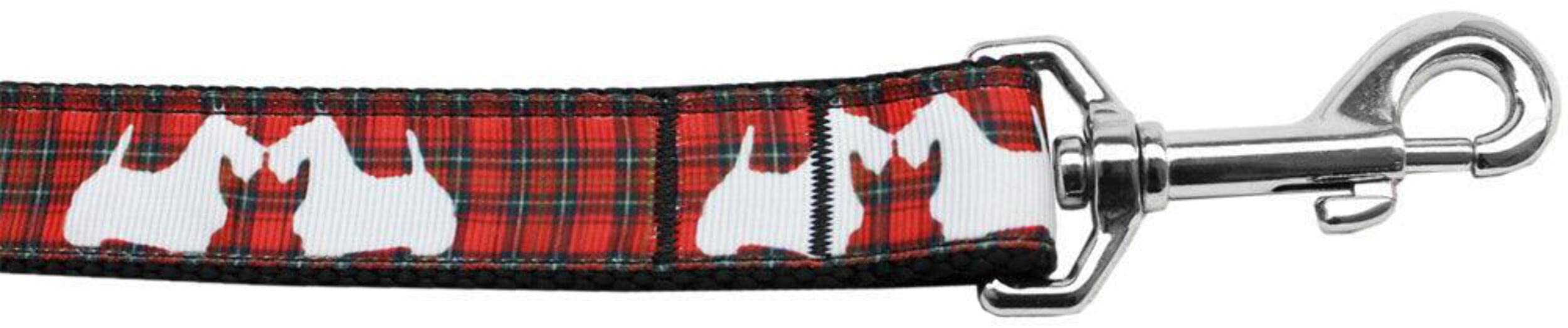 Pet Dog & Cat Nylon Collar or Leash, "Red Plaid Scotty Pups" LG Collar