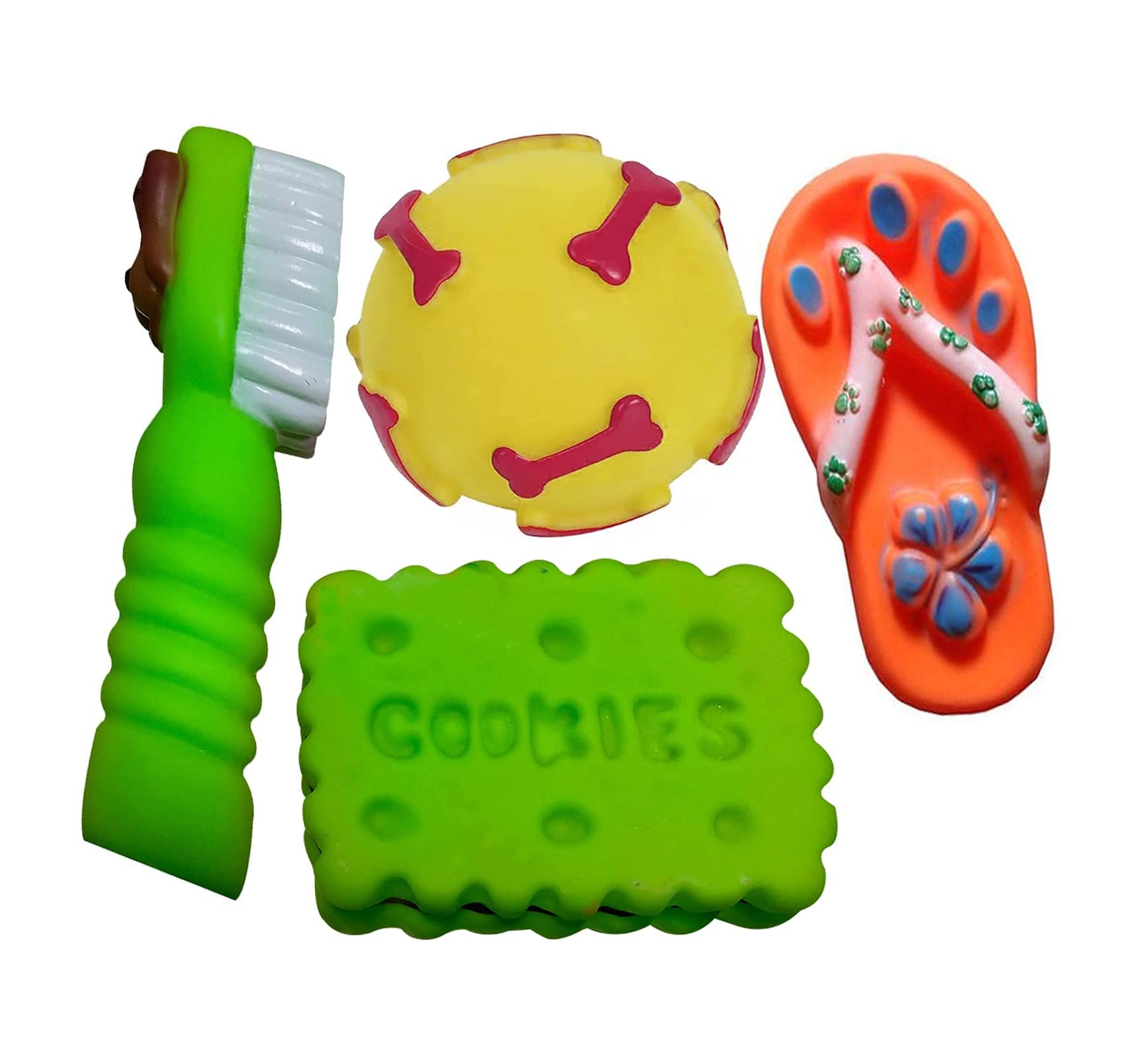 W9 Pet Products Combo Of 4 Soft Latex Rubber Interactive Squeaky Toys For Small Puppy Random Color