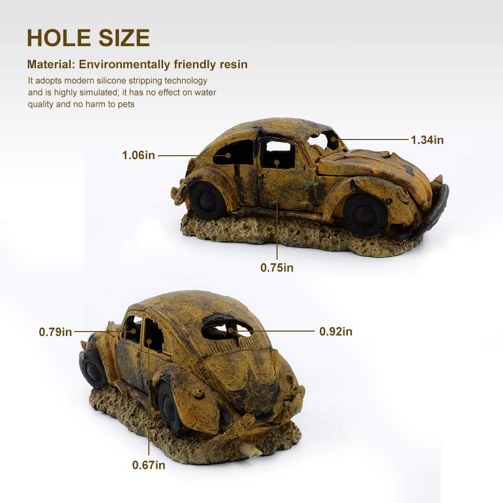 Boxtech Decorations For Aquarium, Aquarium Resin Ornament Decorations, Imitation Car Wreck For Air Bubble Stone Oxygen Pump Fish