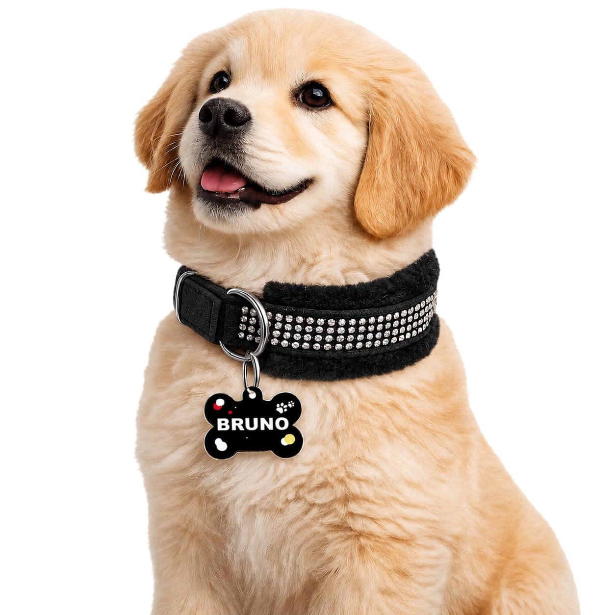 Customized Dog Neck Belt Collar With Name Id Tag, Soft Fur Padded Dog Collar | For 2435 Kilograms Dogs (L, Black)