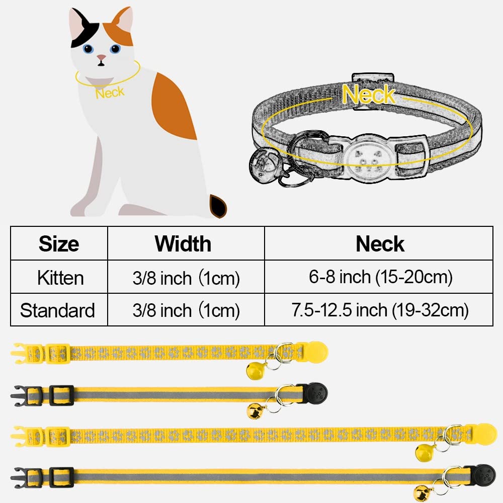 Taglory Reflective Cat Collars Breakaway With Bell, 2 Pack Girl Boy Pet Kitten Collar Adjustable 6-8 Inch, Yellow