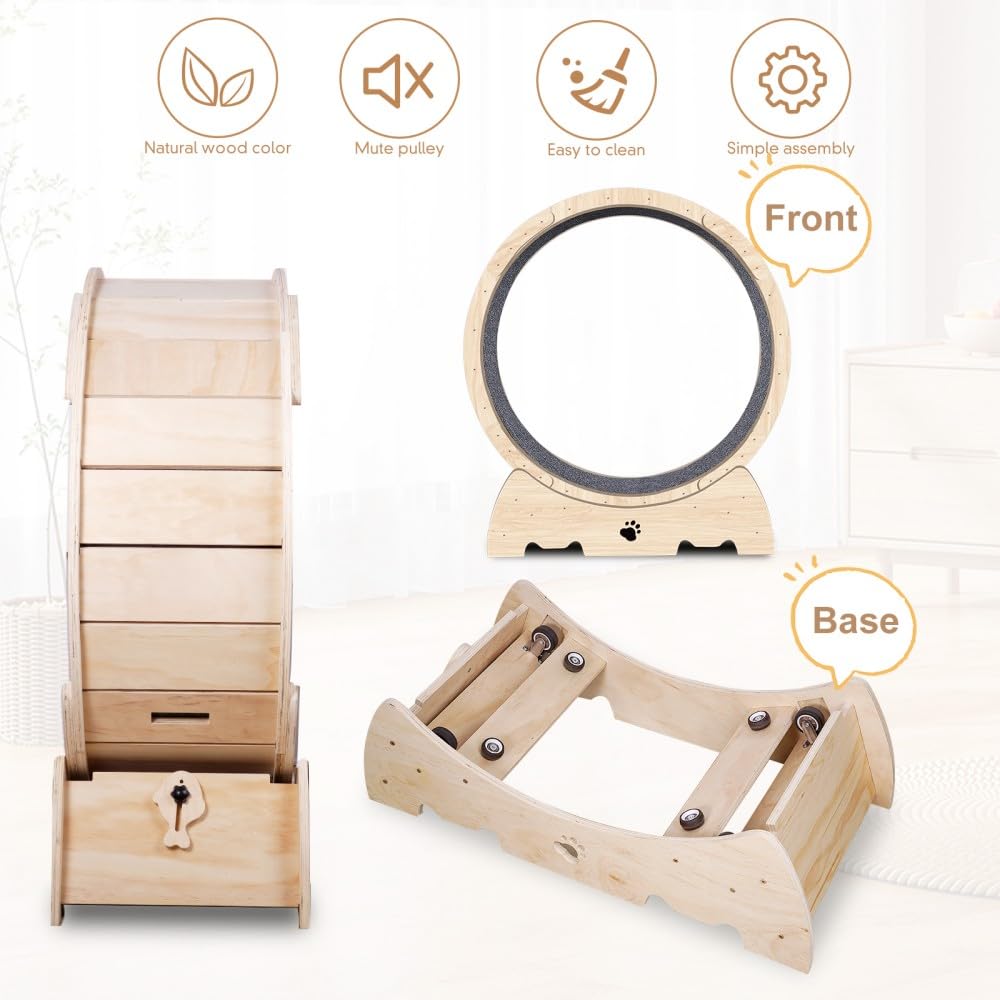 Upgraded Cat Wheel Exerciser For Indoor,Large Cats Treadmill,Cats Running Wheel With Silent Wheels,Loss Weight Device (Natural)