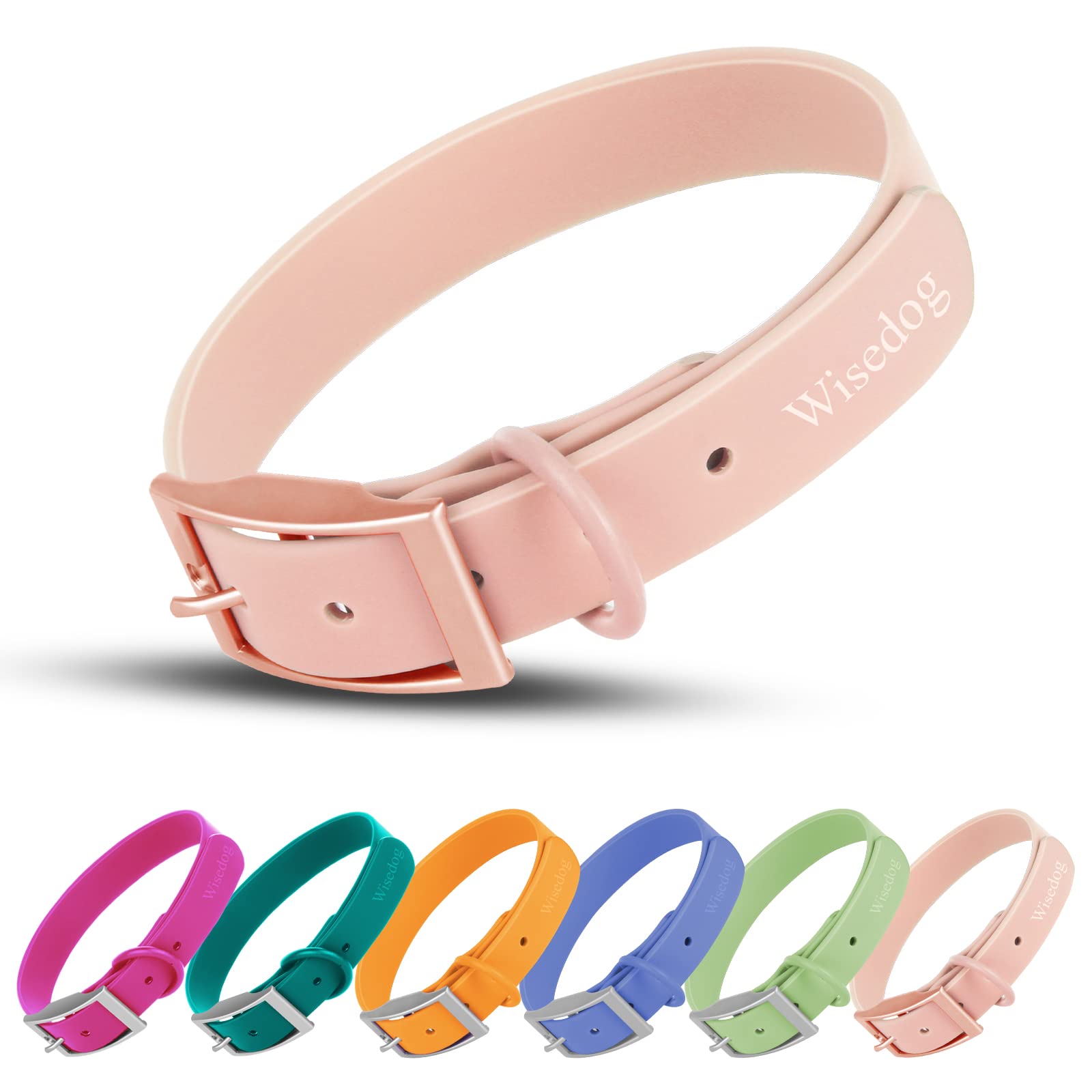 Wisedog Waterproof Dog Collar: Multiple Adjust 7'' to 23.6'', Soft Rubber Coated Webbing, Easy to Clean, for Small Medium Large 