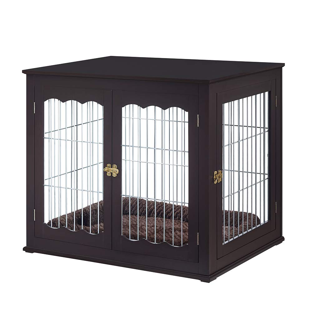Unipaws Furniture Style Dog Crate For Medium Large Dogs, Indoor Aesthetic Dog Stuff Kennel, Modern Decorative Wood Wire Pet House Dog Cage, Pretty Cute End Side Table Nightstand, Espresso…