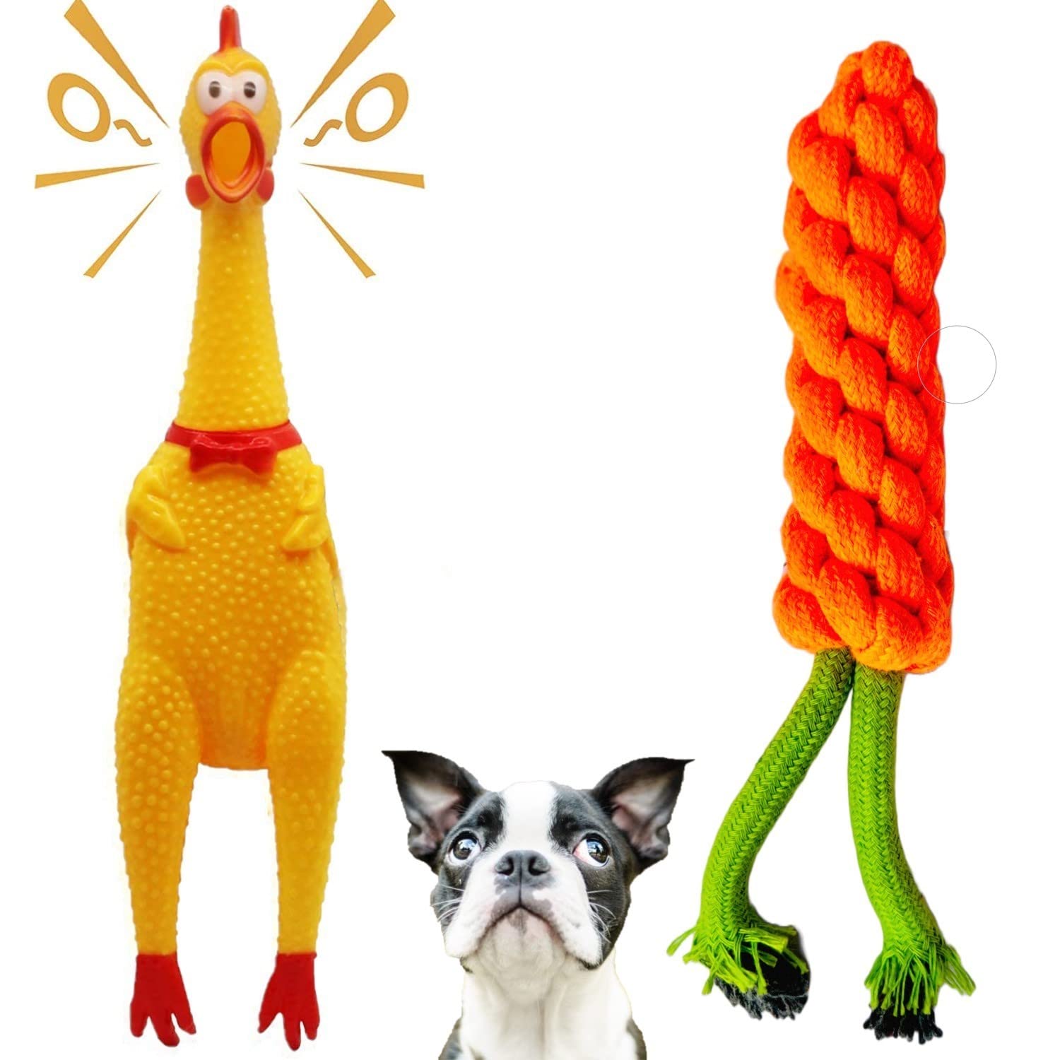 Psk Pet Mart Pack Of 2 Dog Toys I Squeaky Chicken + Carrot Rope Dog Toys I 100% Natural Rubber I Safe & NonToxic Chew Toys For 