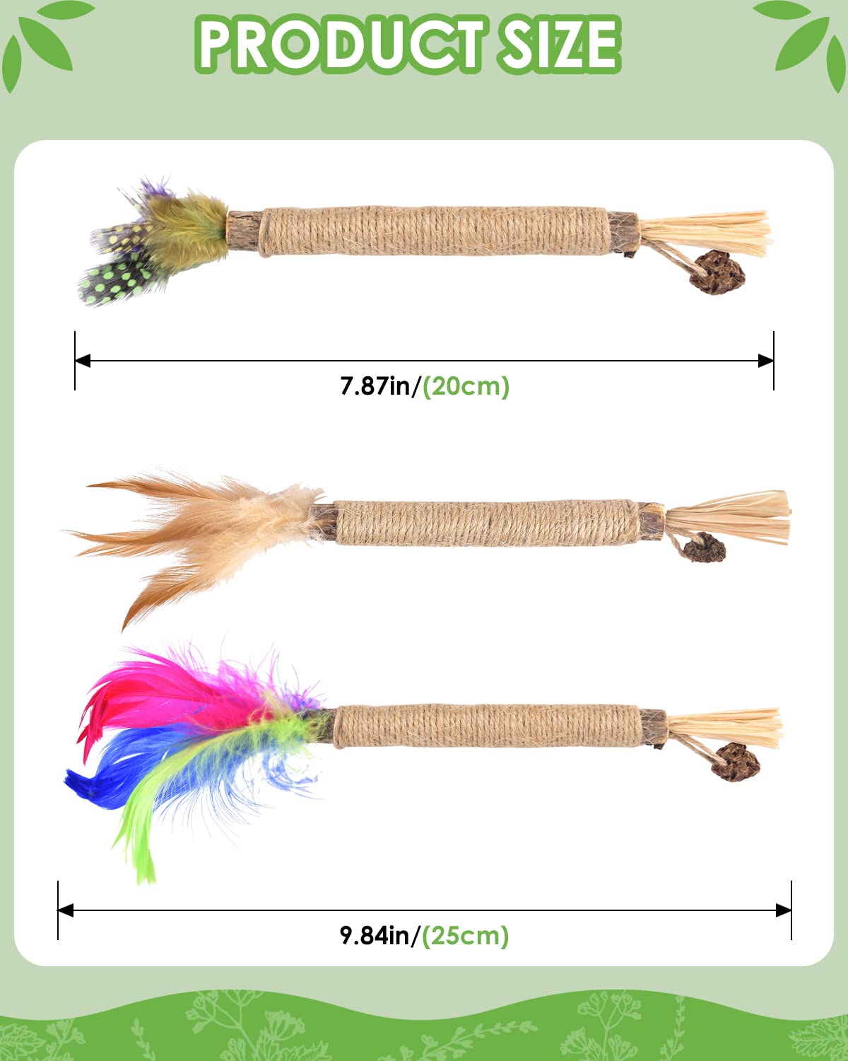 TINDTOP Silvervine Sticks for Cats with Natural Feather, Catnip Chew Toys for Kittens Teeth Cleaning, Matatabi Dental Care, Calm
