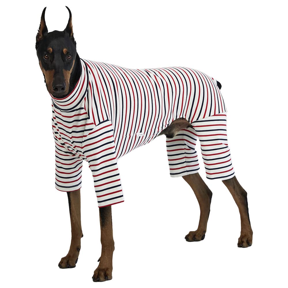 Lucky Petter Small Dog Pajamas Basic Onesie Doggie Jammies Stretchable Dog Jumpsuit Bodysuit Pjs (4X-Large, Stripe White)