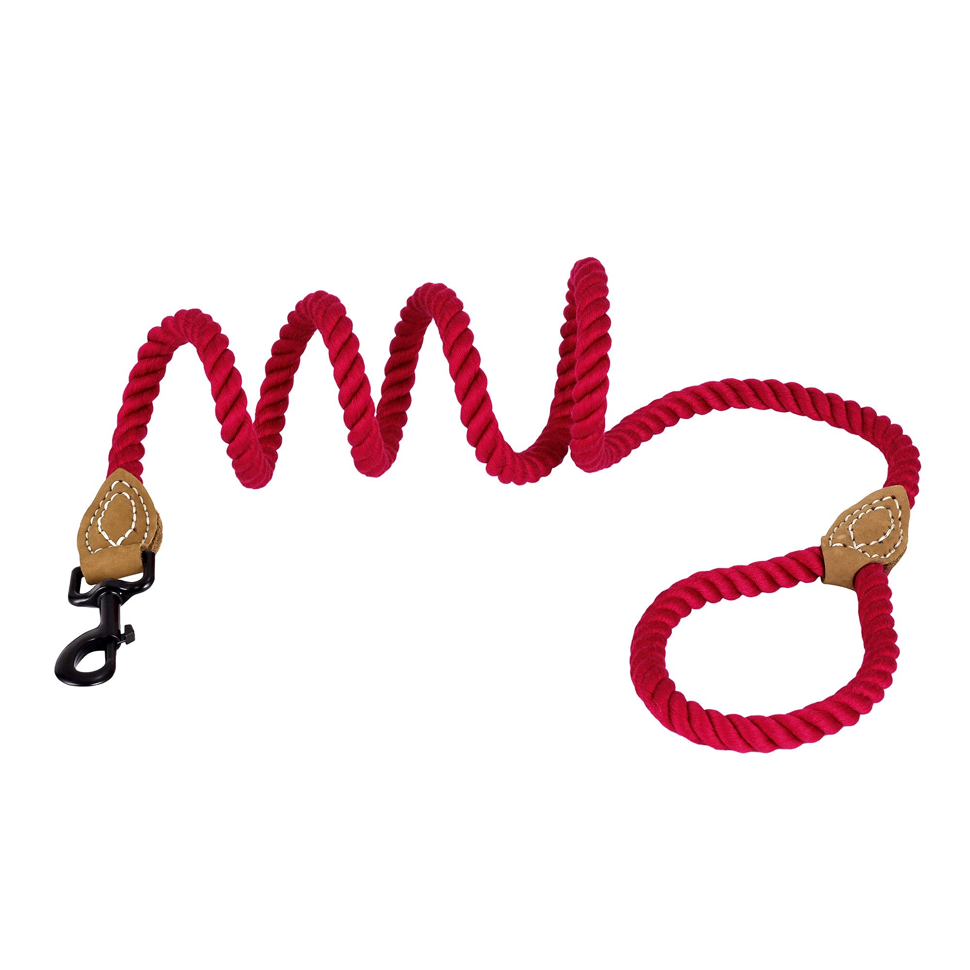 Mile High Life Dog Leash | Braided Cotton Rope Dog Leashes With Leather Tailor Tip | 4 Feet Dog Leash W Heavy Duty Metal Clasp | Wedding Dog Leash (Red, 48 Inches)