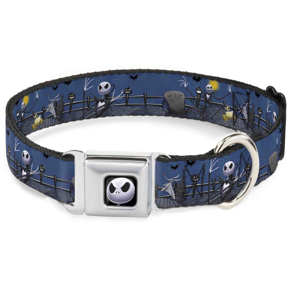 Buckle-Down Dog Collar Seatbelt Buckle Nightmare Before Christmas Jack Zombie Duck Zero Cemetery, Multicolor, 1.5' Wide - Fits 