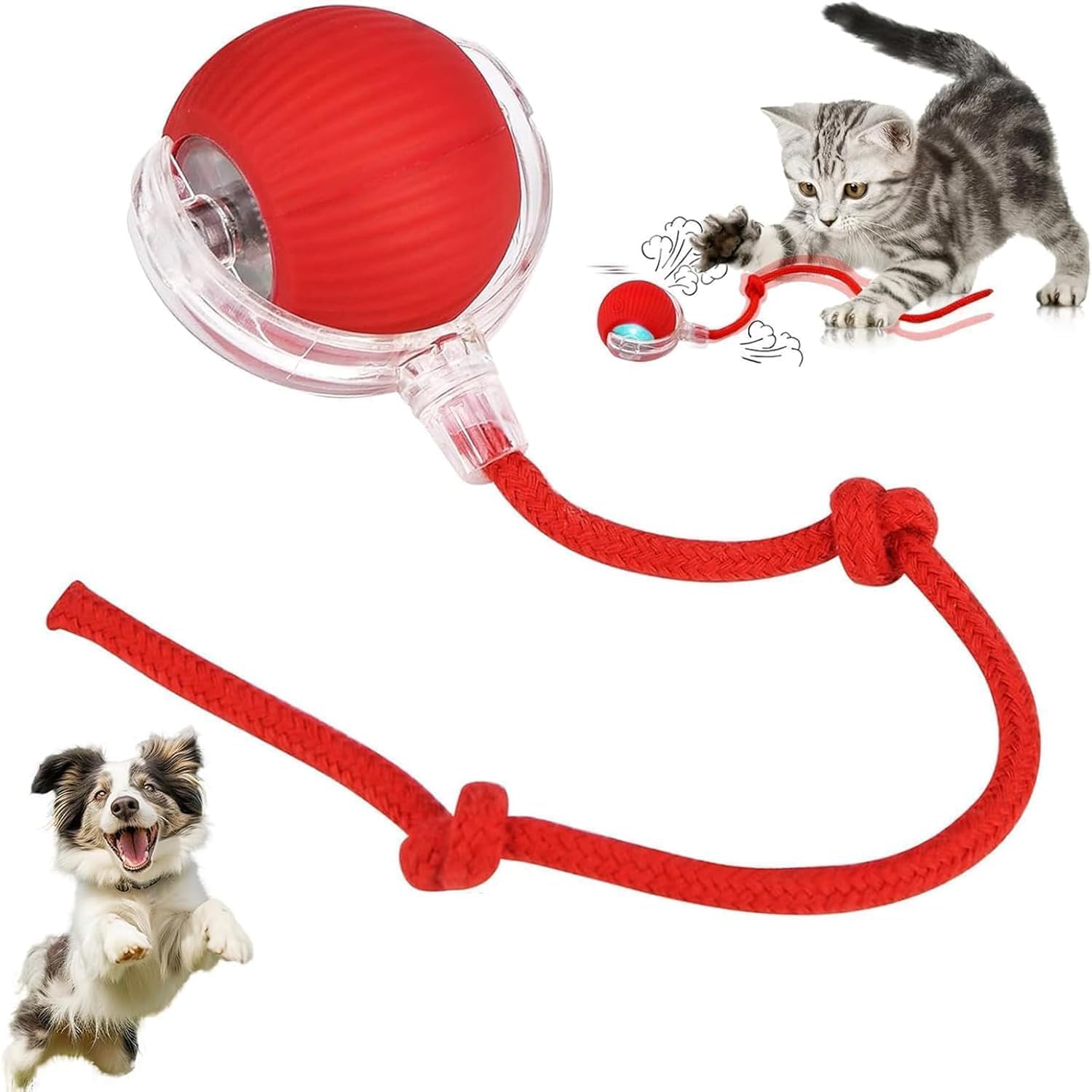 Akshresh Homes Interactive Pet Chase Ball With Red Moving Rope Tail, Usb Rechargeable Automatic Rolling Smart Toy For Indoor Cat