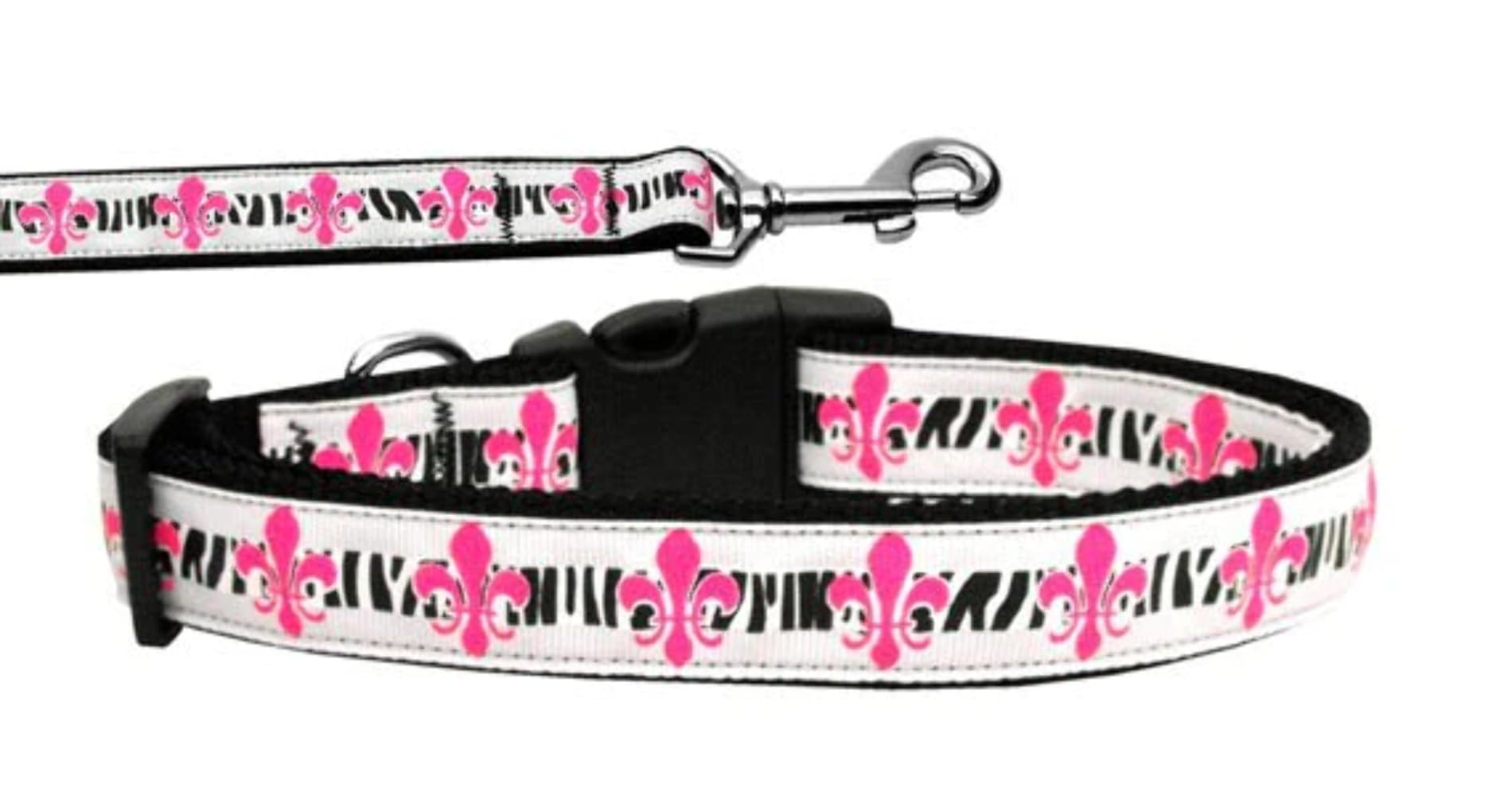 Pet Dog & Cat Nylon Collar or Leash, Pink Fleur De Lis 1" w x 4 ft. leash