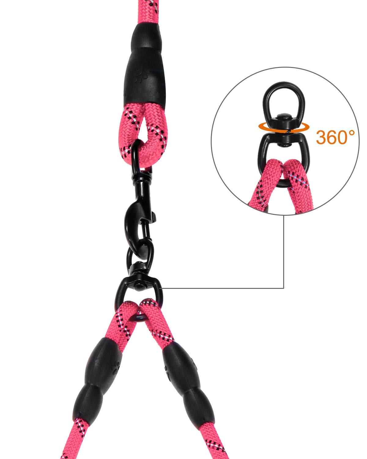 Taglory Double Dog Leash | Reflective Rope | No Tangle | Double Leash For Two Dogs | Puppy Small Medium Breeds | Pink