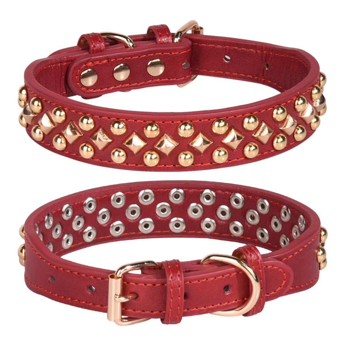 haoyueer Spiked Dog Collar Soft Pu Leather Mushrooms Rivet Spike Studded Puppy Adjustable Pet Collars for Small Breeds (L, Red3)