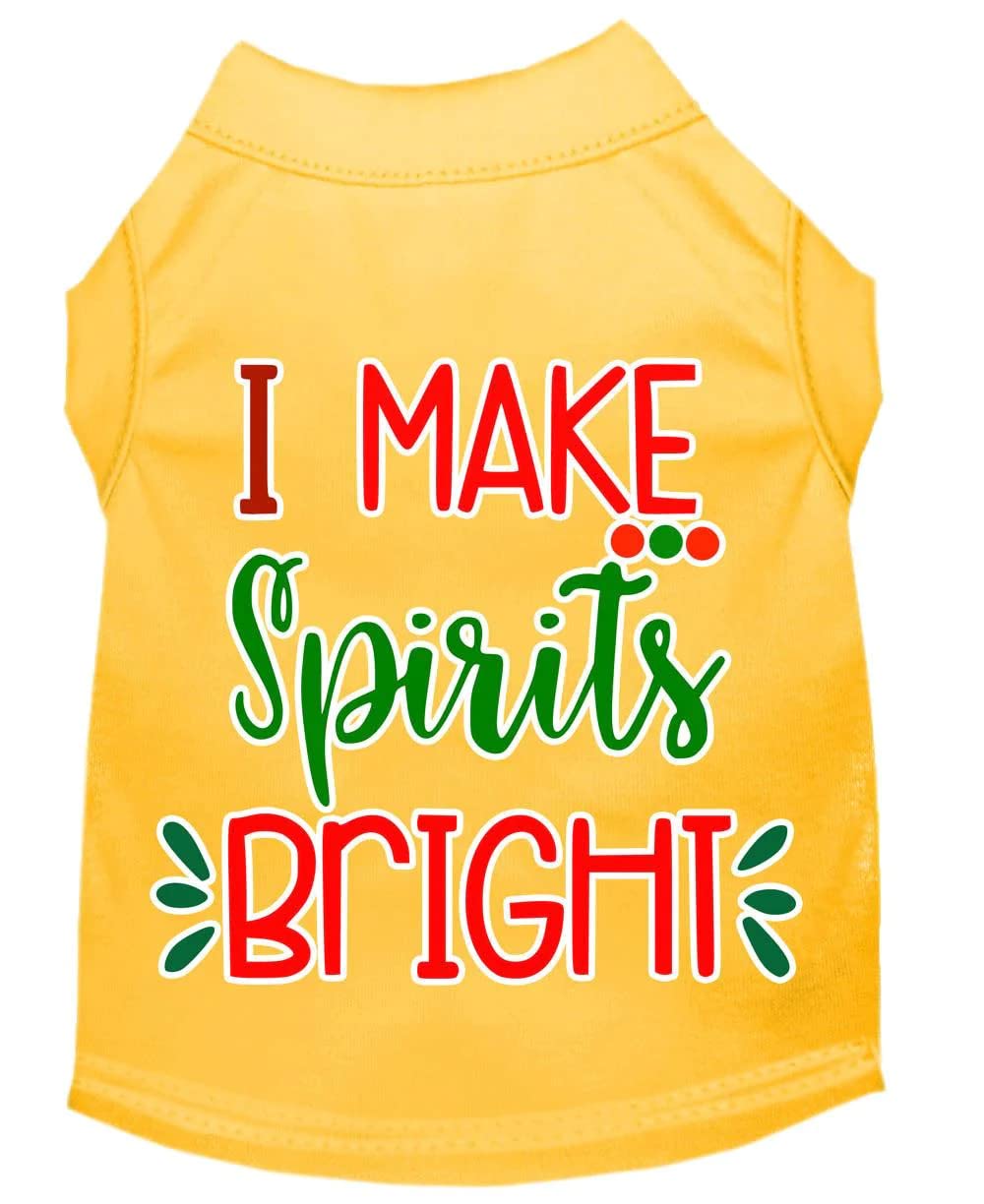 Christmas Pet Dog & Cat Shirt Screen Printed, "I Make Spirits Bright" Yellow XS (0-3 lbs.)
