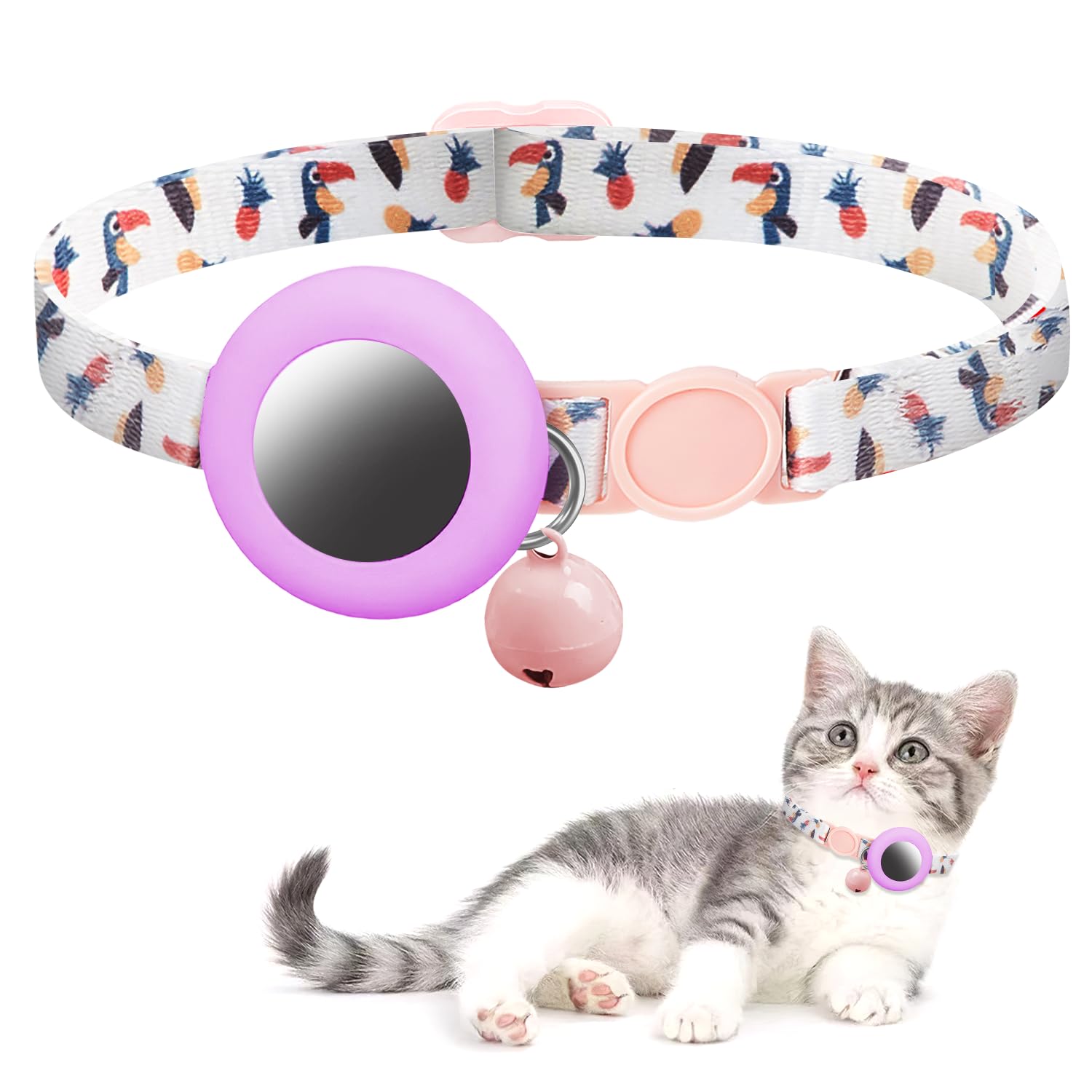 Tecokart Holder For Airtag Cat Collar Kitten Collar With Bell Cat Belt Breakaway Puppy Collar For Mini Dogs & Cat