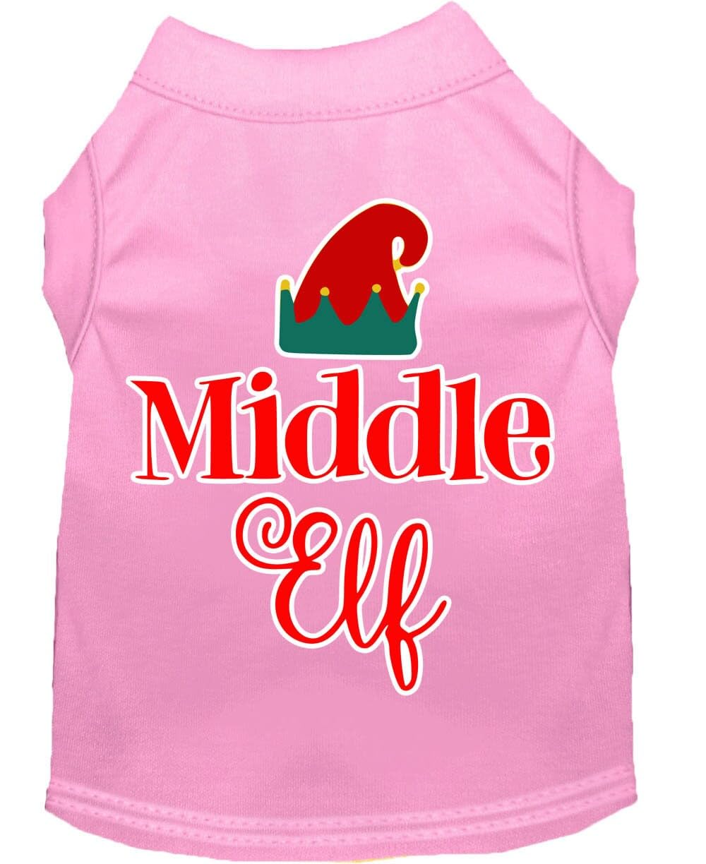 Christmas Pet Dog & Cat Shirt Screen Printed, "Middle Elf" Light Pink SM (3-6 lbs.)