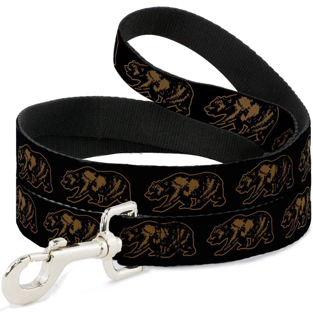 Dog Leash California Grizzly Bear Outline Black Brown 4 Feet Long 0.5 Inch Wide