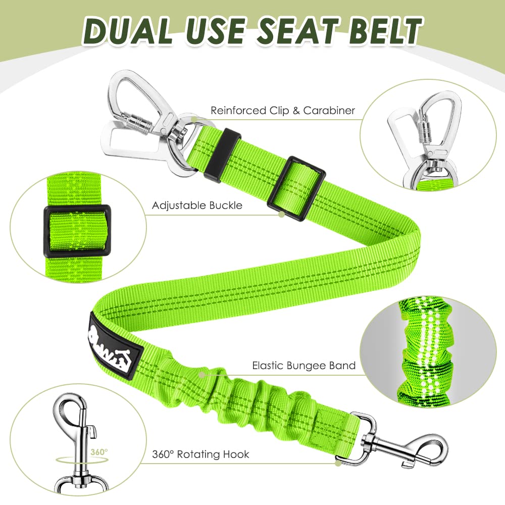 Lukovee Dog Safety Vest Harness With Seatbelt, Dog Car Harness Seat Belt Adjustable Pet Harnesses Double Breathable Mesh Fabric With Car Vehicle Connector Strap For Dog (Small, Lime Color)